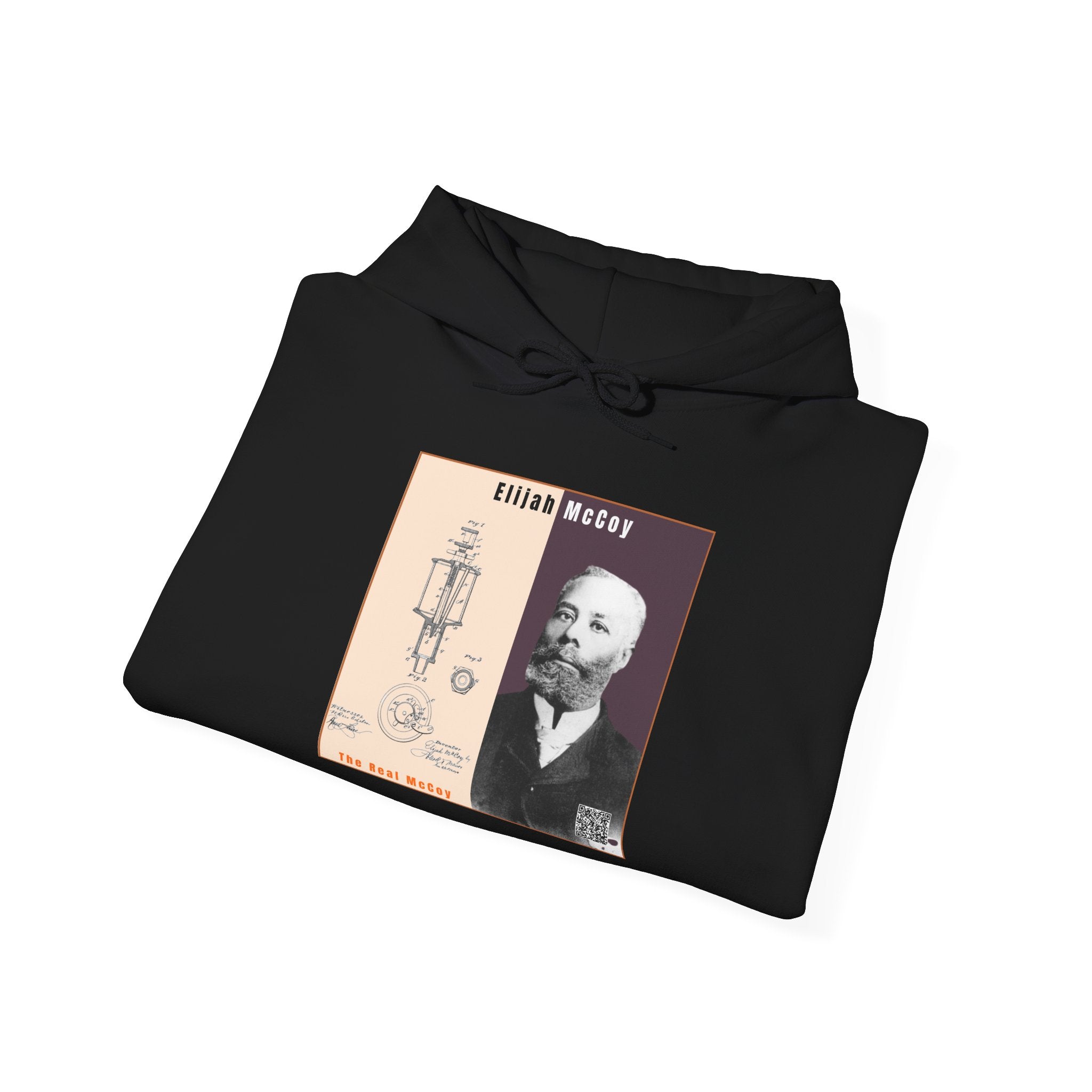 Defend Black Memories: Elijah McCoy Historical Black Portrait Big Back Logo Hoodie