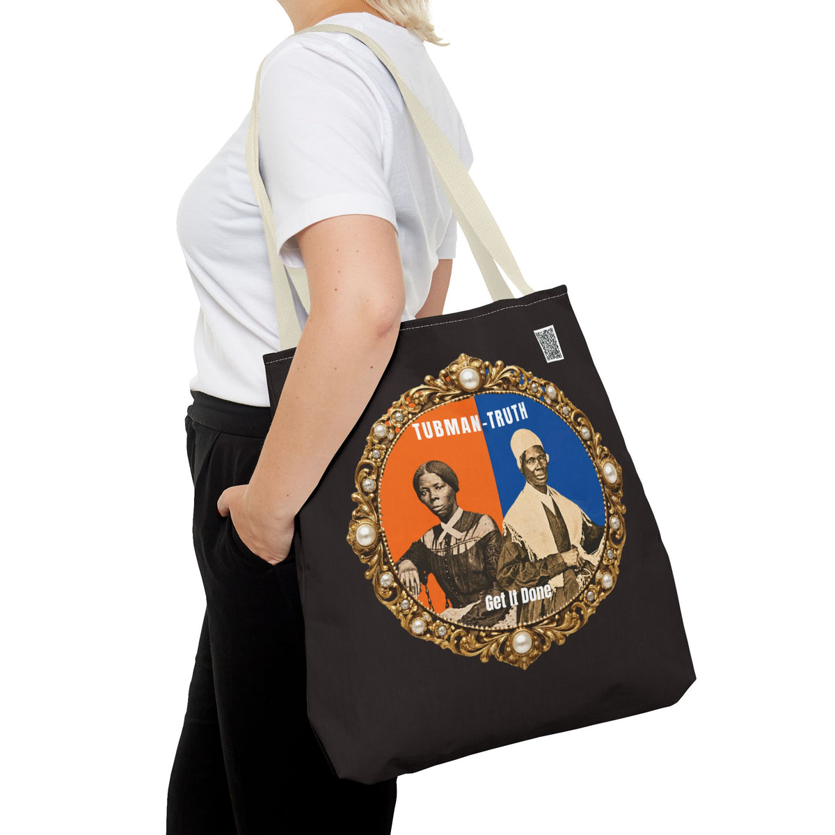Tubman-Truth Brooch Graphic Tote Bag (Black)