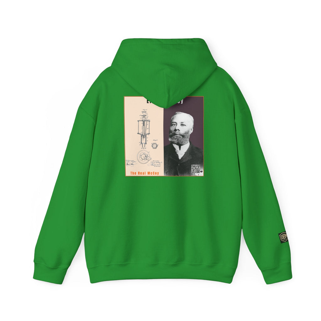 Defend Black Memories: Elijah McCoy Historical Black Portrait Big Back Logo Hoodie