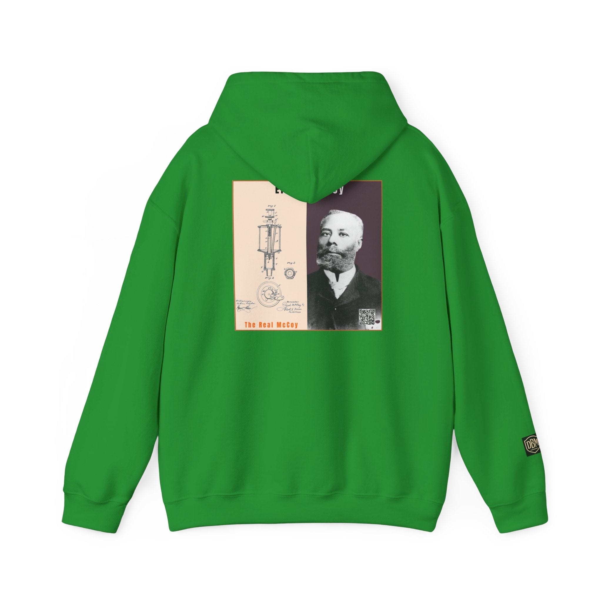 Defend Black Memories: Elijah McCoy Historical Black Portrait Big Back Logo Hoodie