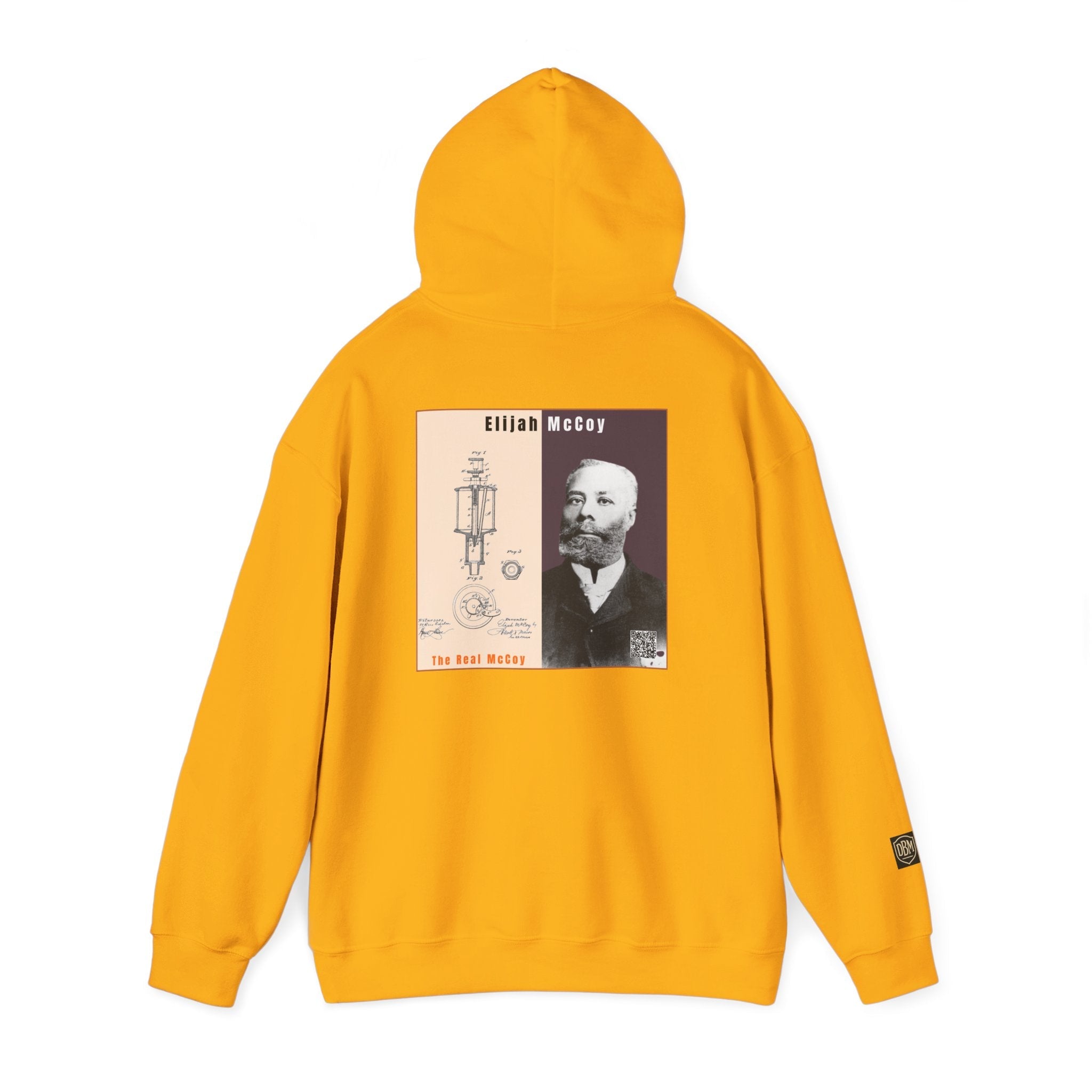 Defend Black Memories: Elijah McCoy Historical Black Portrait Big Back Logo Hoodie