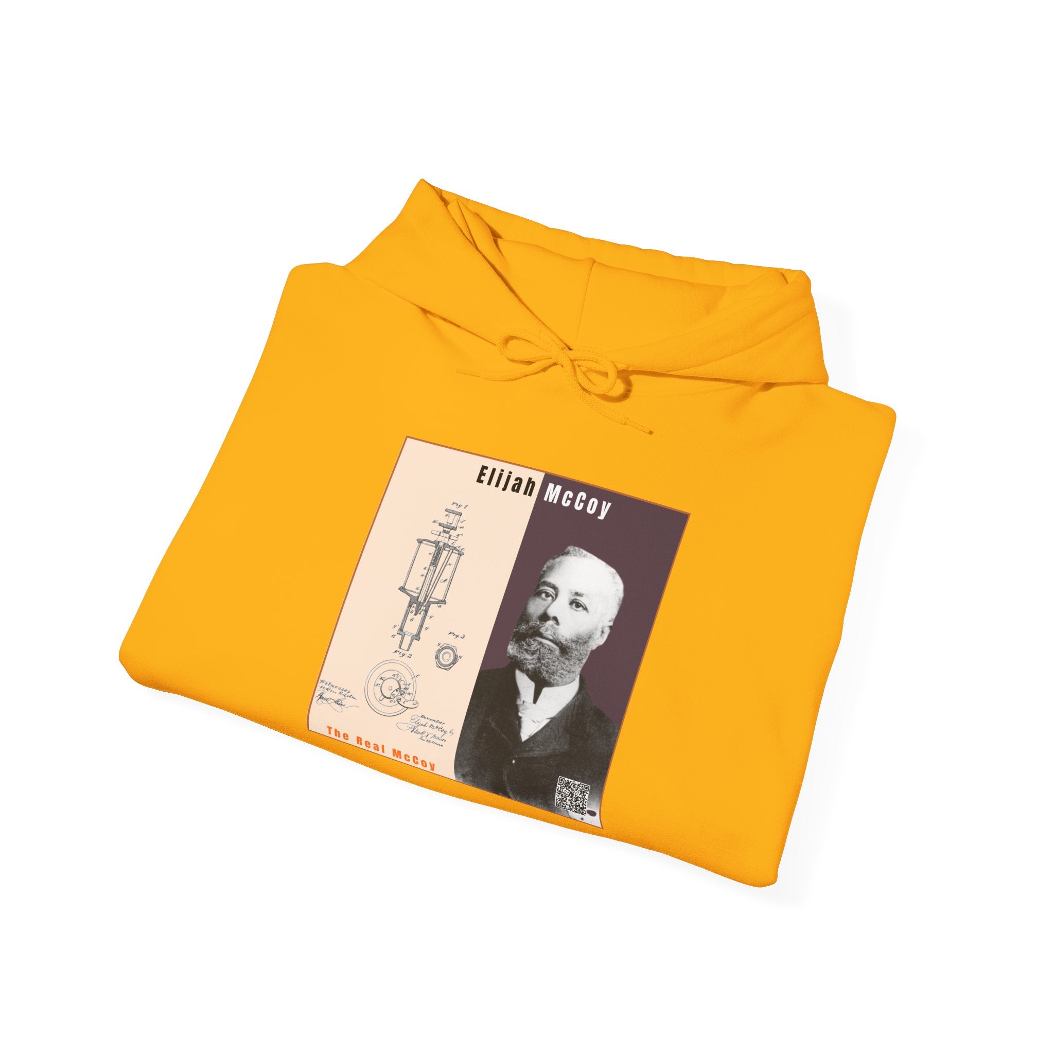 Defend Black Memories: Elijah McCoy Historical Black Portrait Big Back Logo Hoodie