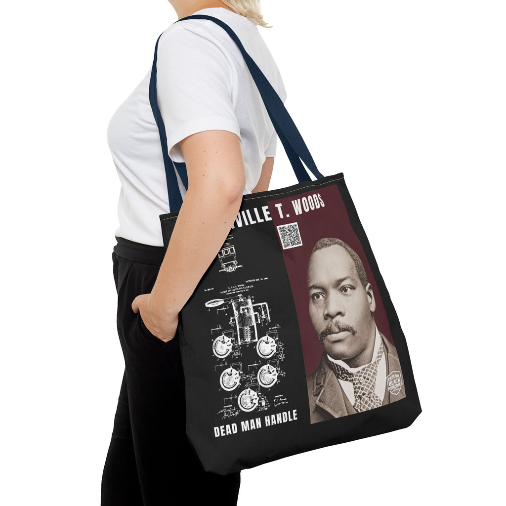 Granville T. Woods Historical Portrait Black Tote Bag (Trans/Brown Block)