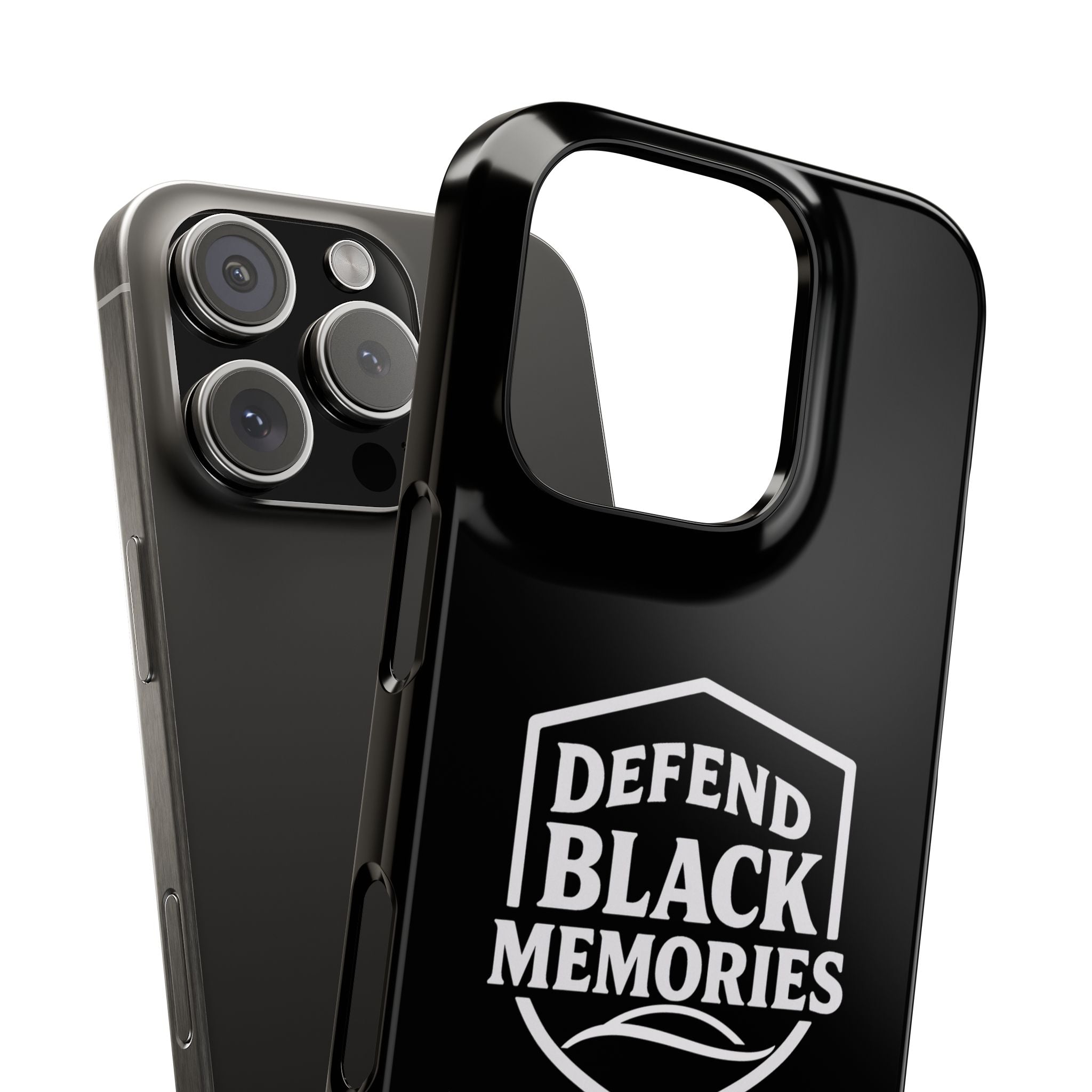 Defend Black Memories Slim Phone Case — Black Shield Typography Protective Cover