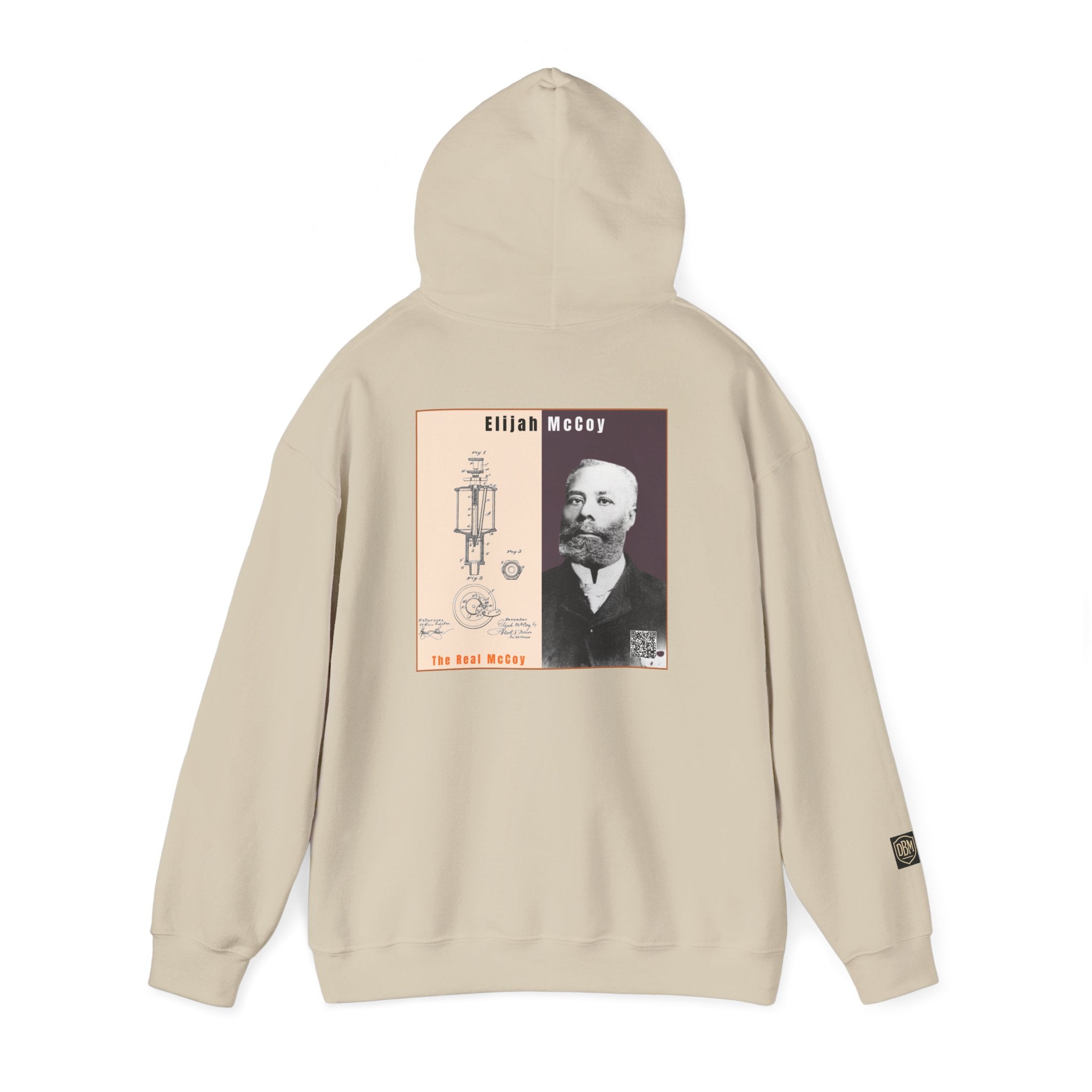 Defend Black Memories: Elijah McCoy Historical Black Portrait Big Back Logo Hoodie