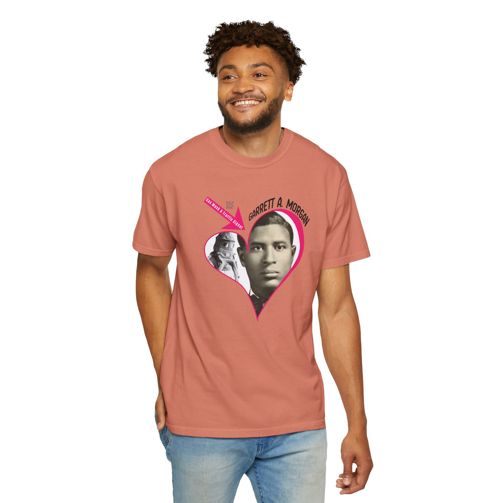 Garrett A. Morgan Oversize Heart Tribute Tee — Inventor of Traffic Signal & Gas Mask with QR Bio