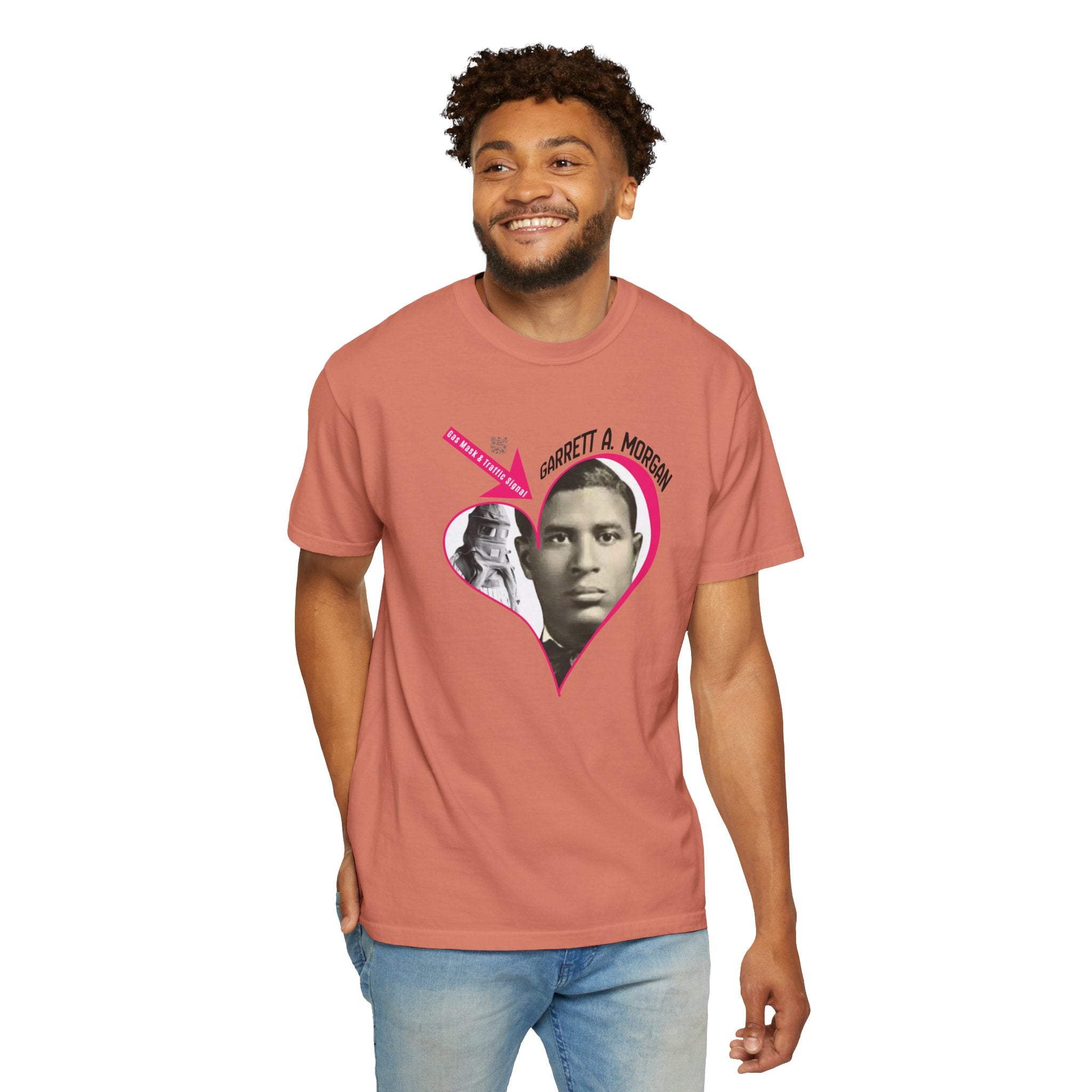 Garrett A. Morgan Oversize Heart Tribute Tee — Inventor of Traffic Signal & Gas Mask with QR Bio