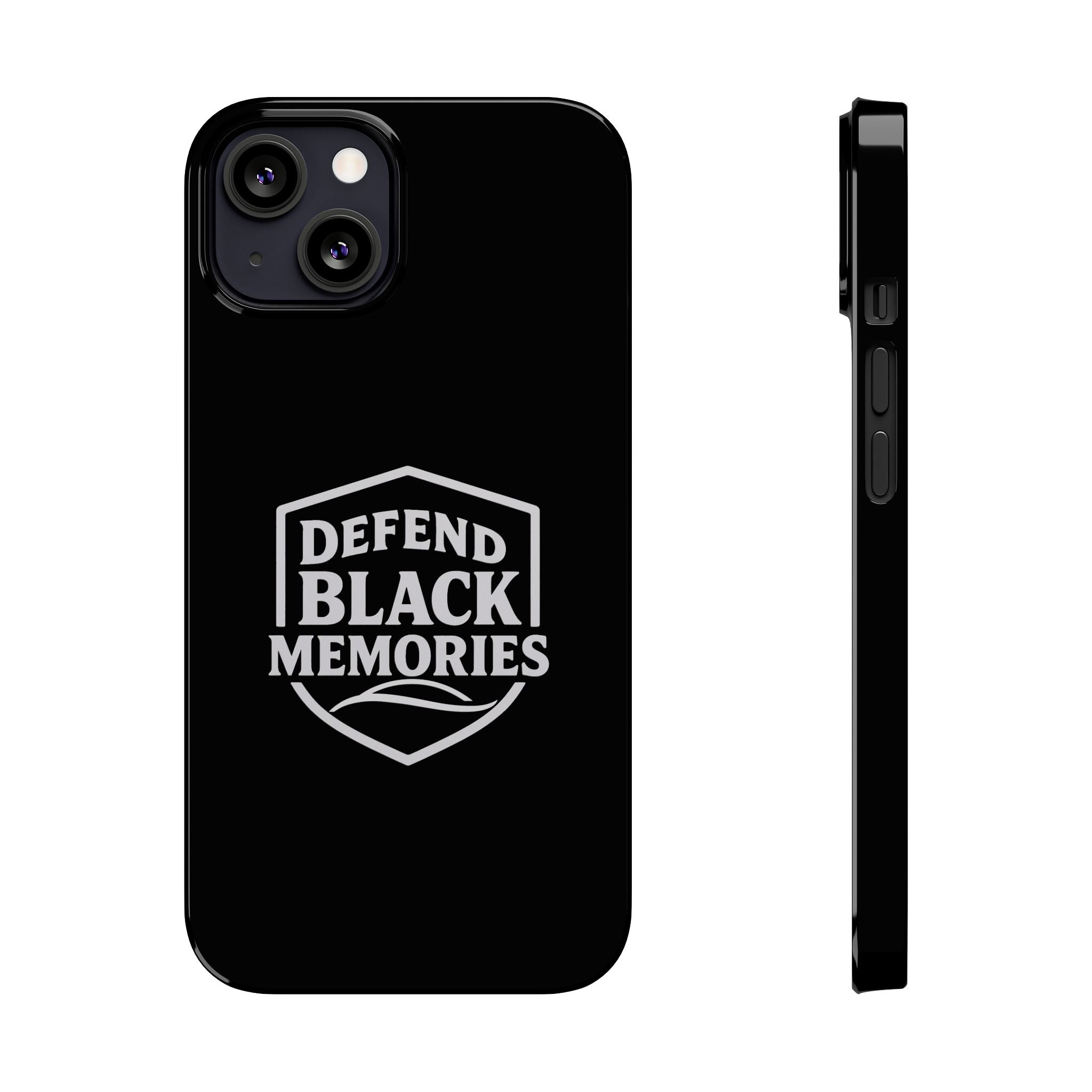 Defend Black Memories Slim Phone Case — Black Shield Typography Protective Cover