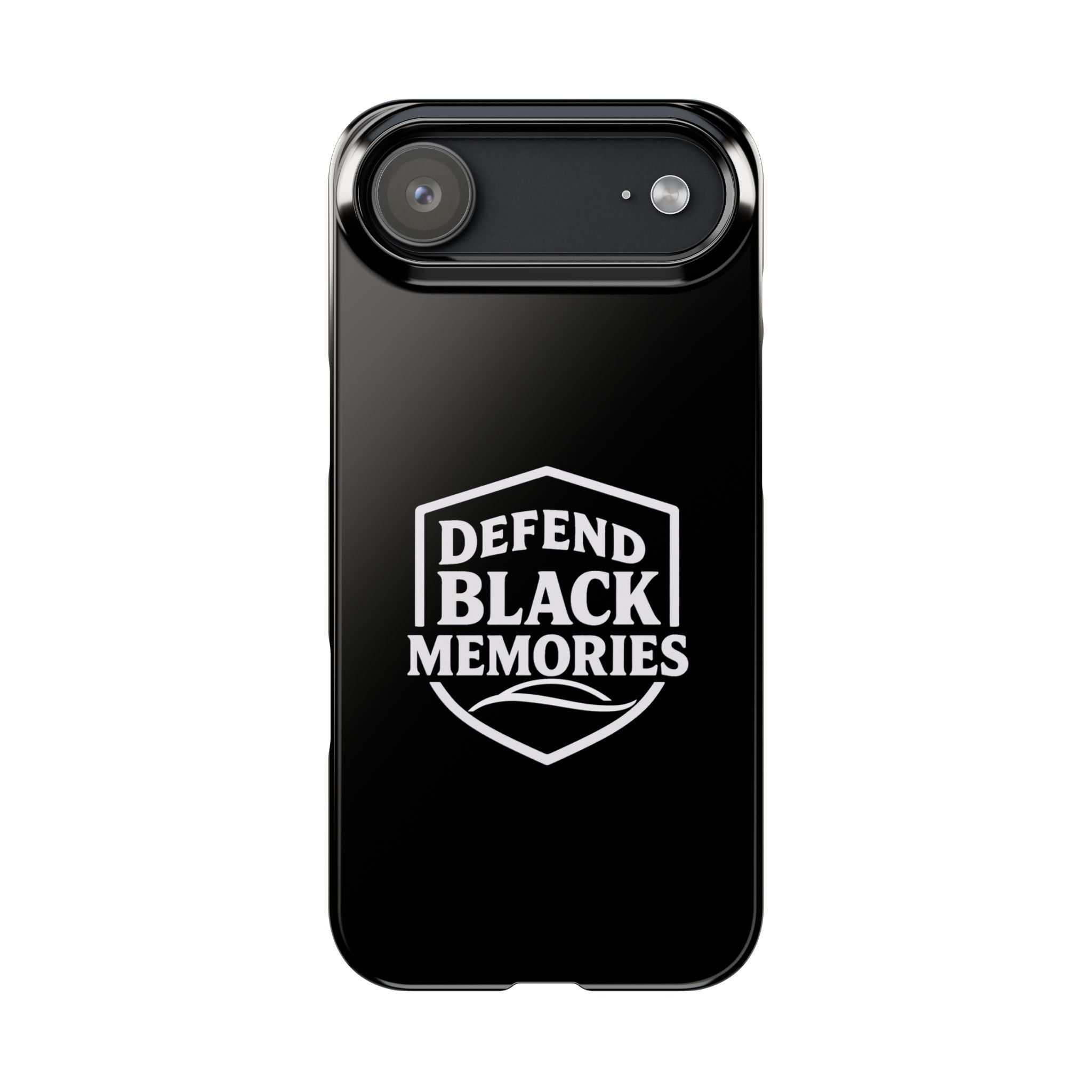 Defend Black Memories Slim Phone Case — Black Shield Typography Protective Cover