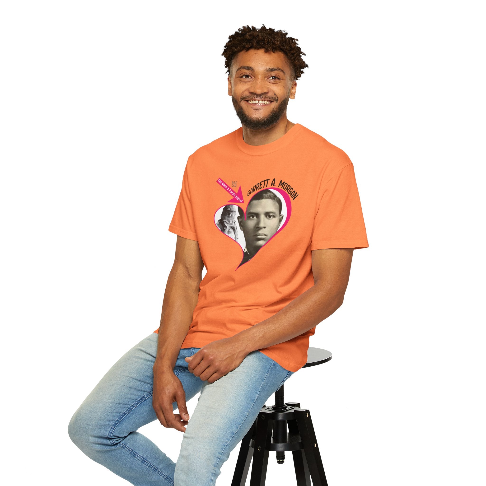 Garrett A. Morgan Oversize Heart Tribute Tee — Inventor of Traffic Signal & Gas Mask with QR Bio