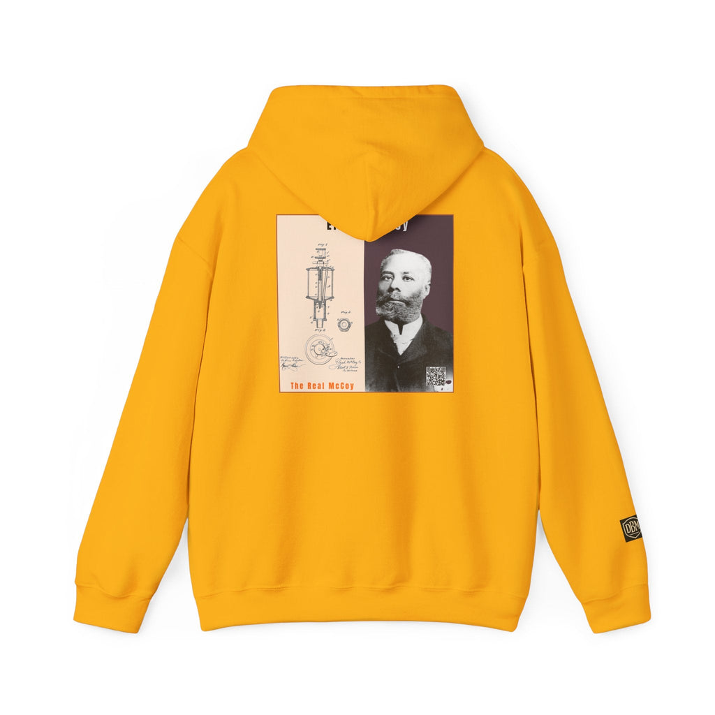 Defend Black Memories: Elijah McCoy Historical Black Portrait Big Back Logo Hoodie
