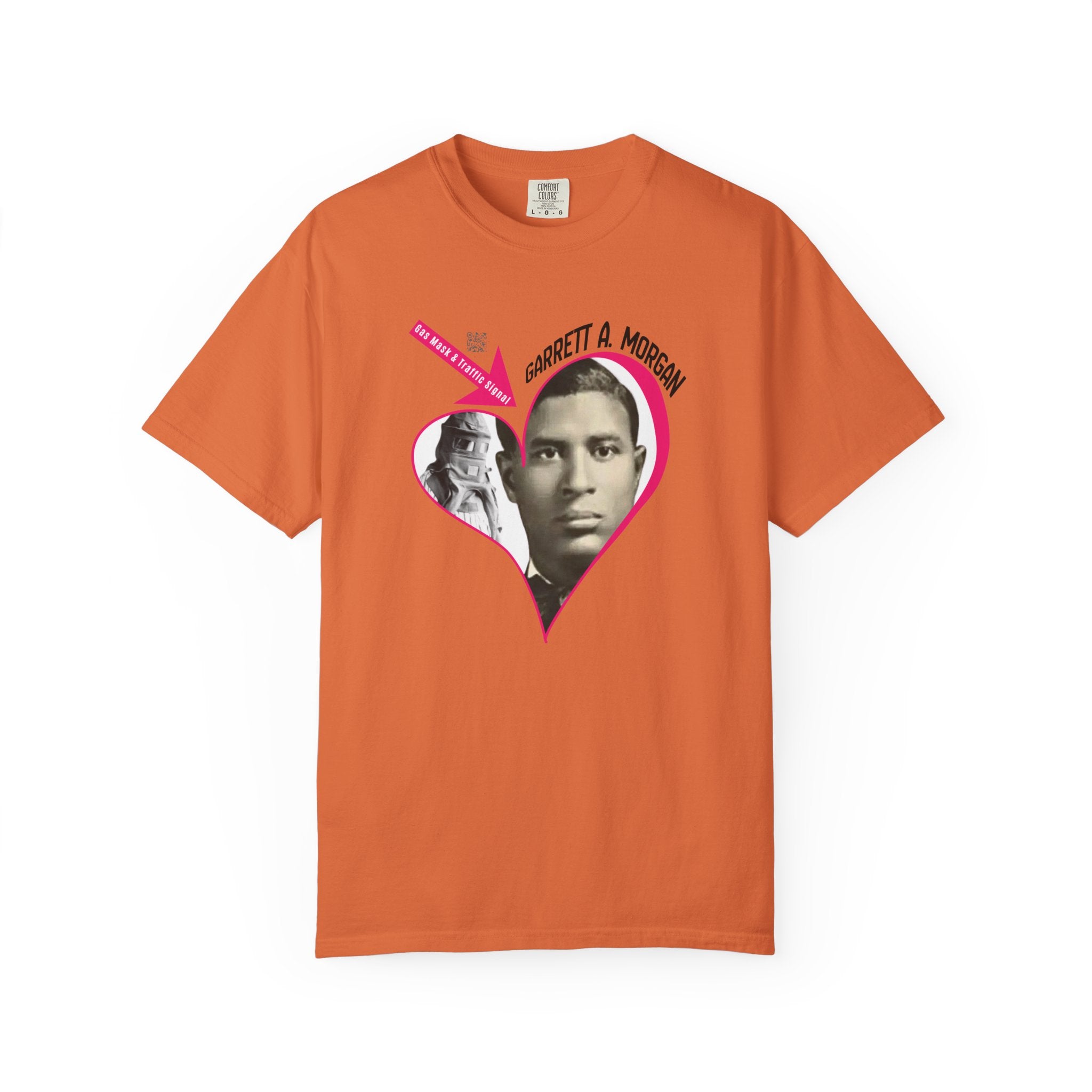 Garrett A. Morgan Oversize Heart Tribute Tee — Inventor of Traffic Signal & Gas Mask with QR Bio
