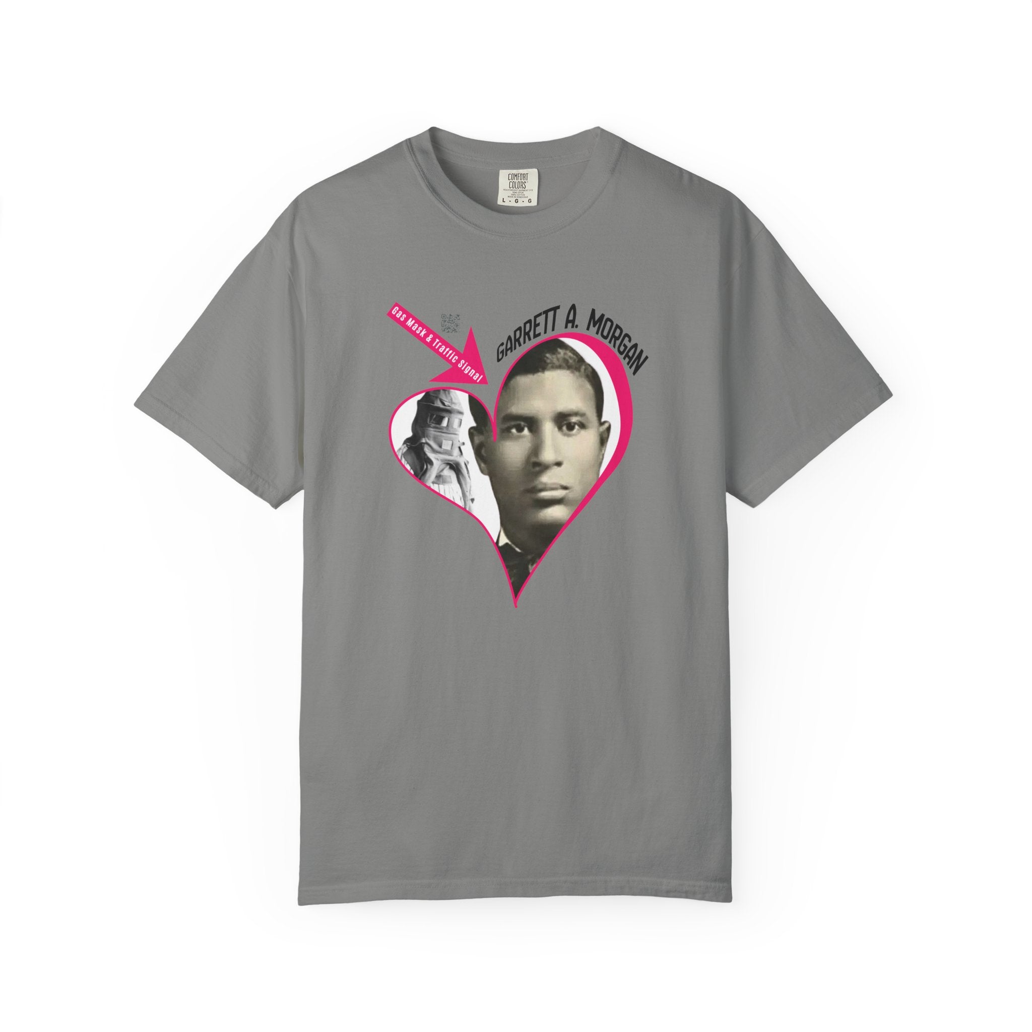 Garrett A. Morgan Oversize Heart Tribute Tee — Inventor of Traffic Signal & Gas Mask with QR Bio