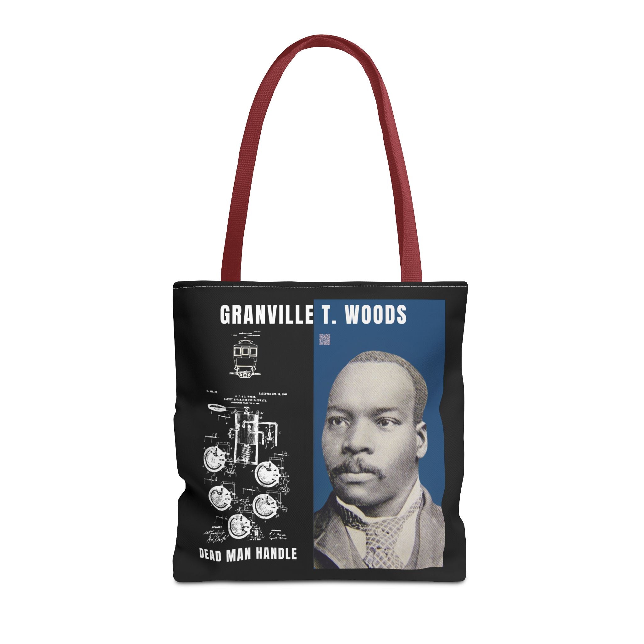 Granville T. Woods Historical Portrait Black Tote Bag (Trans/Dark Cerulean Block)