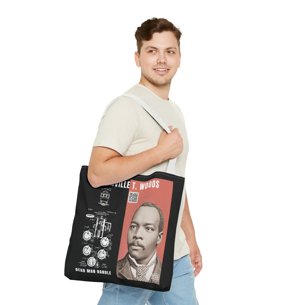 Granville T. Woods Historical Portrait Black Tote Bag (Trans/Dark Cerulean Block)