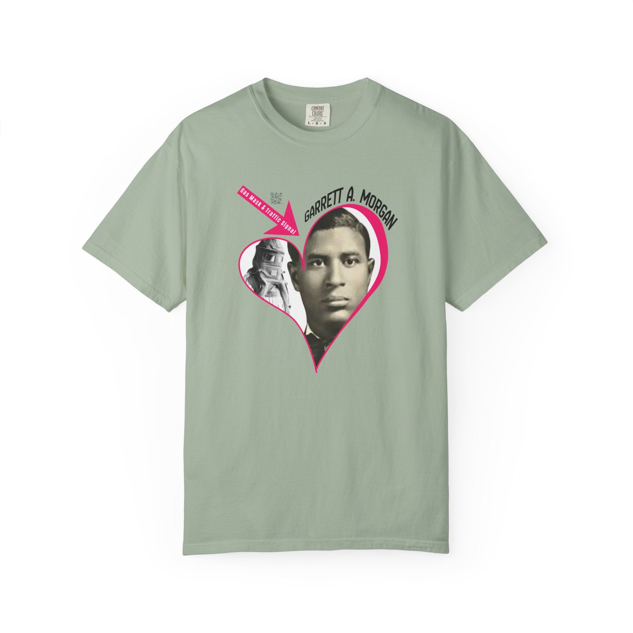 Garrett A. Morgan Oversize Heart Tribute Tee — Inventor of Traffic Signal & Gas Mask with QR Bio