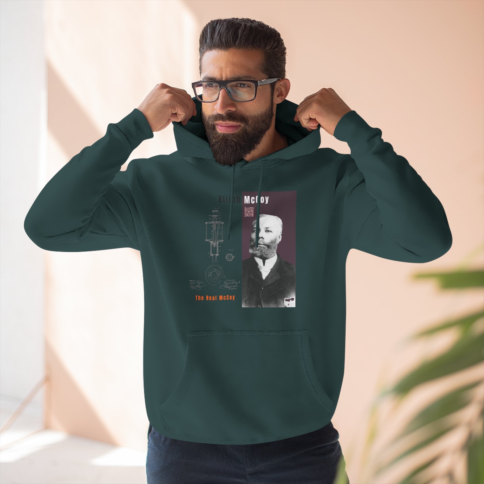 Defend Black Memories: Elijah McCoy Three-Panel Design Hoodie-Historic Black Portrait Pullover