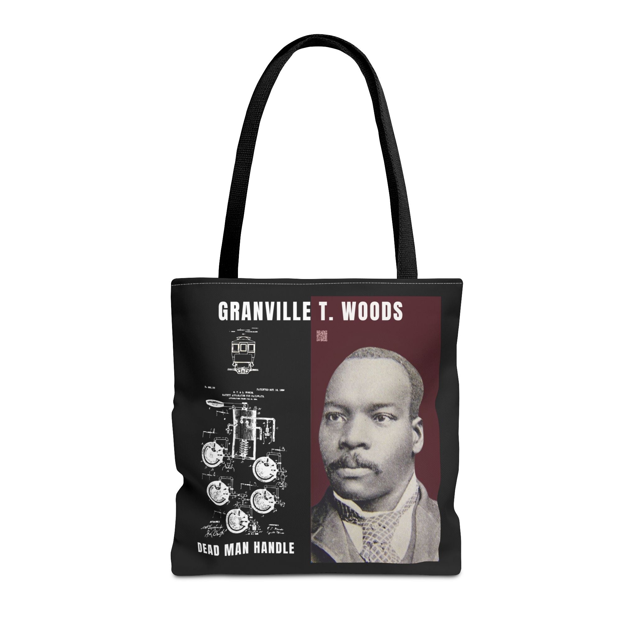 Granville T. Woods Historical Portrait Black Tote Bag (Trans/Brown Block)