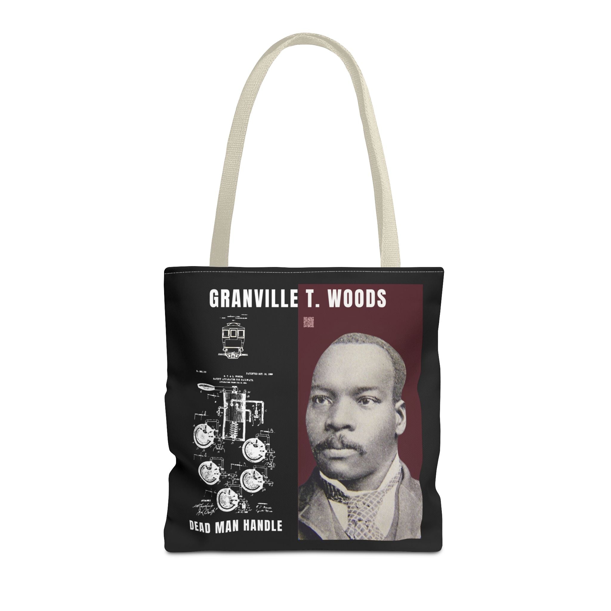 Granville T. Woods Historical Portrait Black Tote Bag (Trans/Brown Block)
