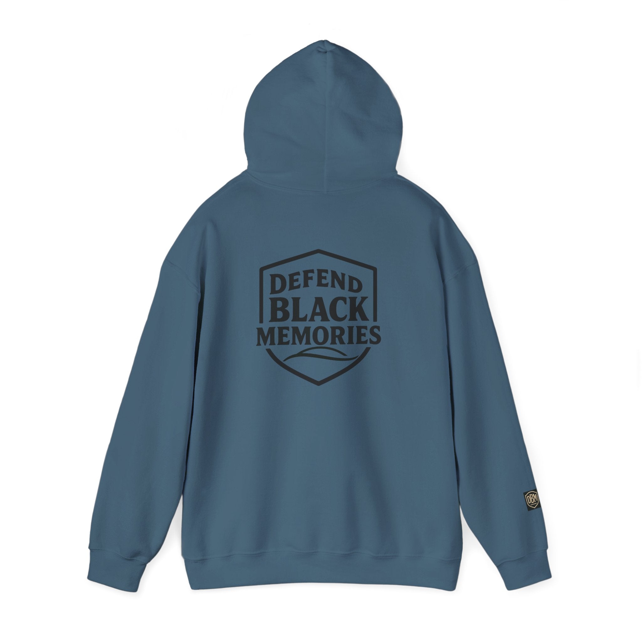 Defend Black Memories: Elijah McCoy Historical Black Portrait Big Back Logo Hoodie