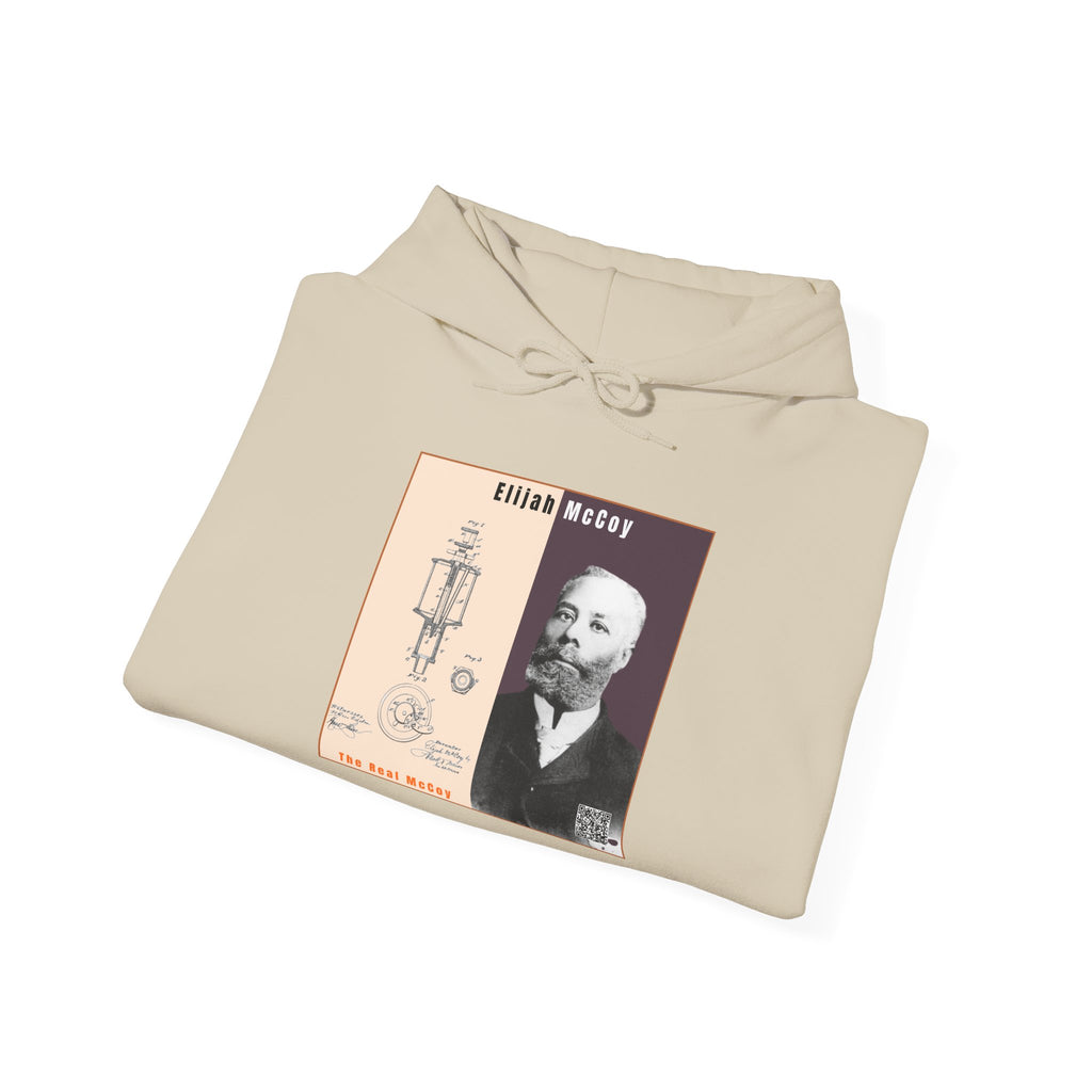Defend Black Memories: Elijah McCoy Historical Black Portrait Big Back Logo Hoodie