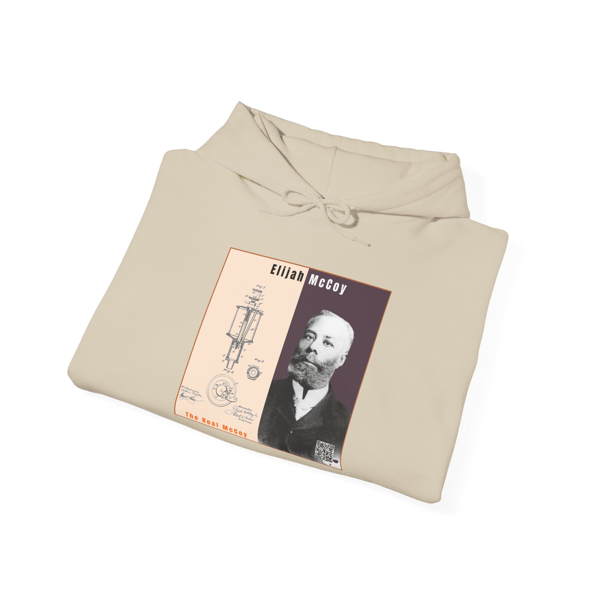 Defend Black Memories: Elijah McCoy Historical Black Portrait Big Back Logo Hoodie