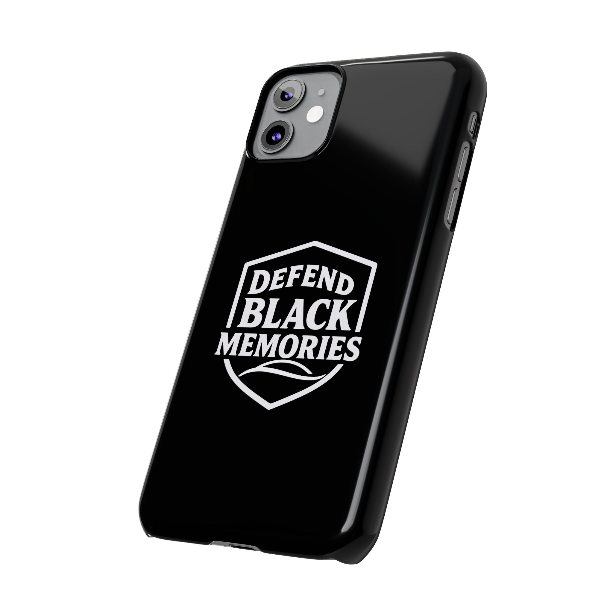 Defend Black Memories Slim Phone Case — Black Shield Typography Protective Cover