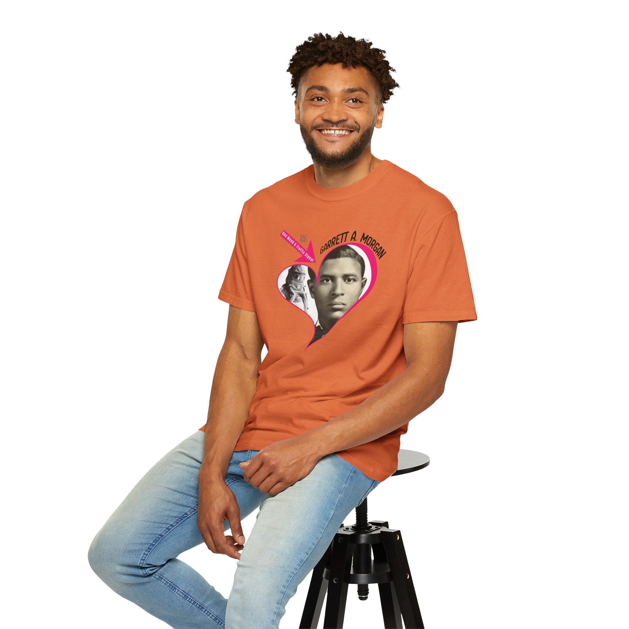 Garrett A. Morgan Oversize Heart Tribute Tee — Inventor of Traffic Signal & Gas Mask with QR Bio