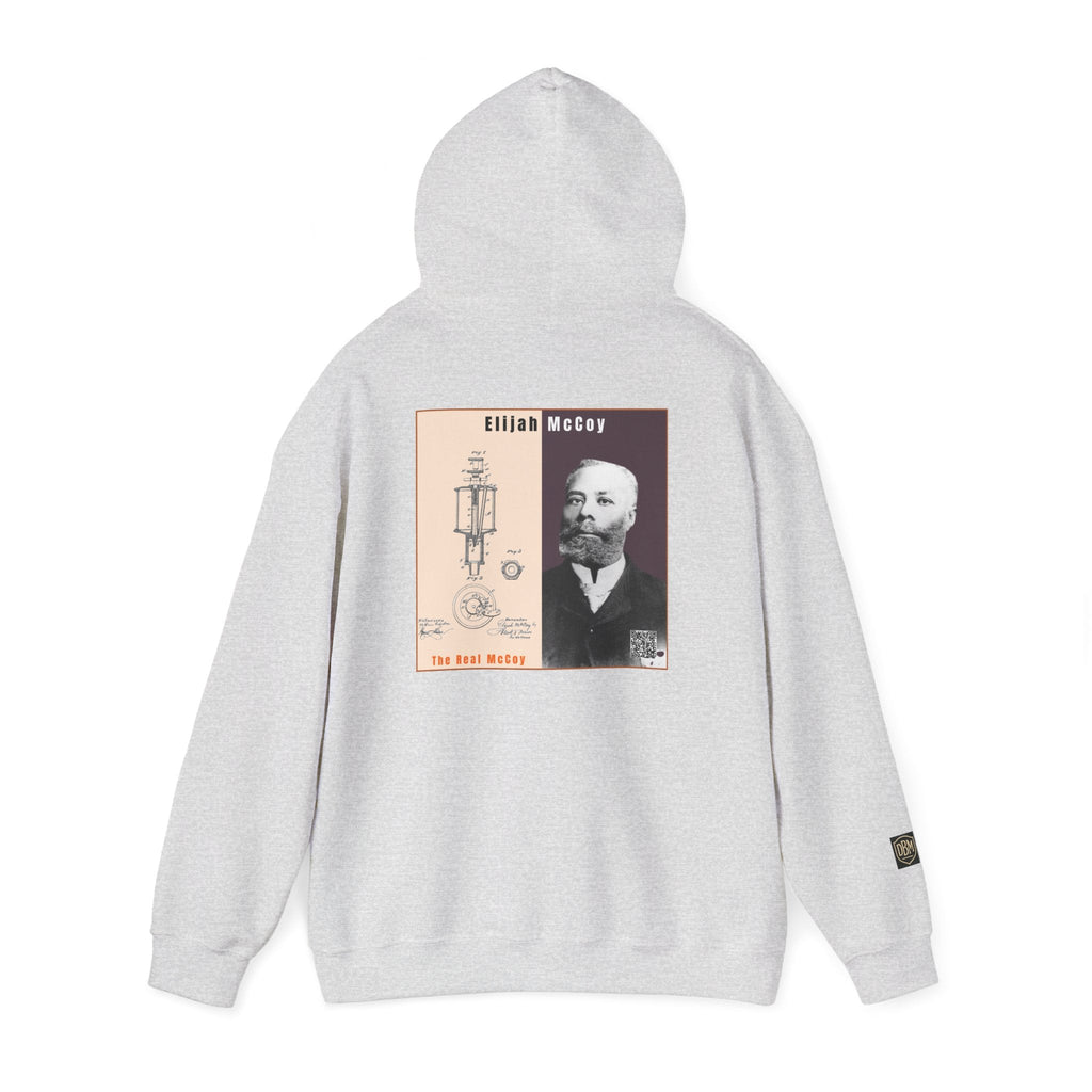 Defend Black Memories: Elijah McCoy Historical Black Portrait Big Back Logo Hoodie