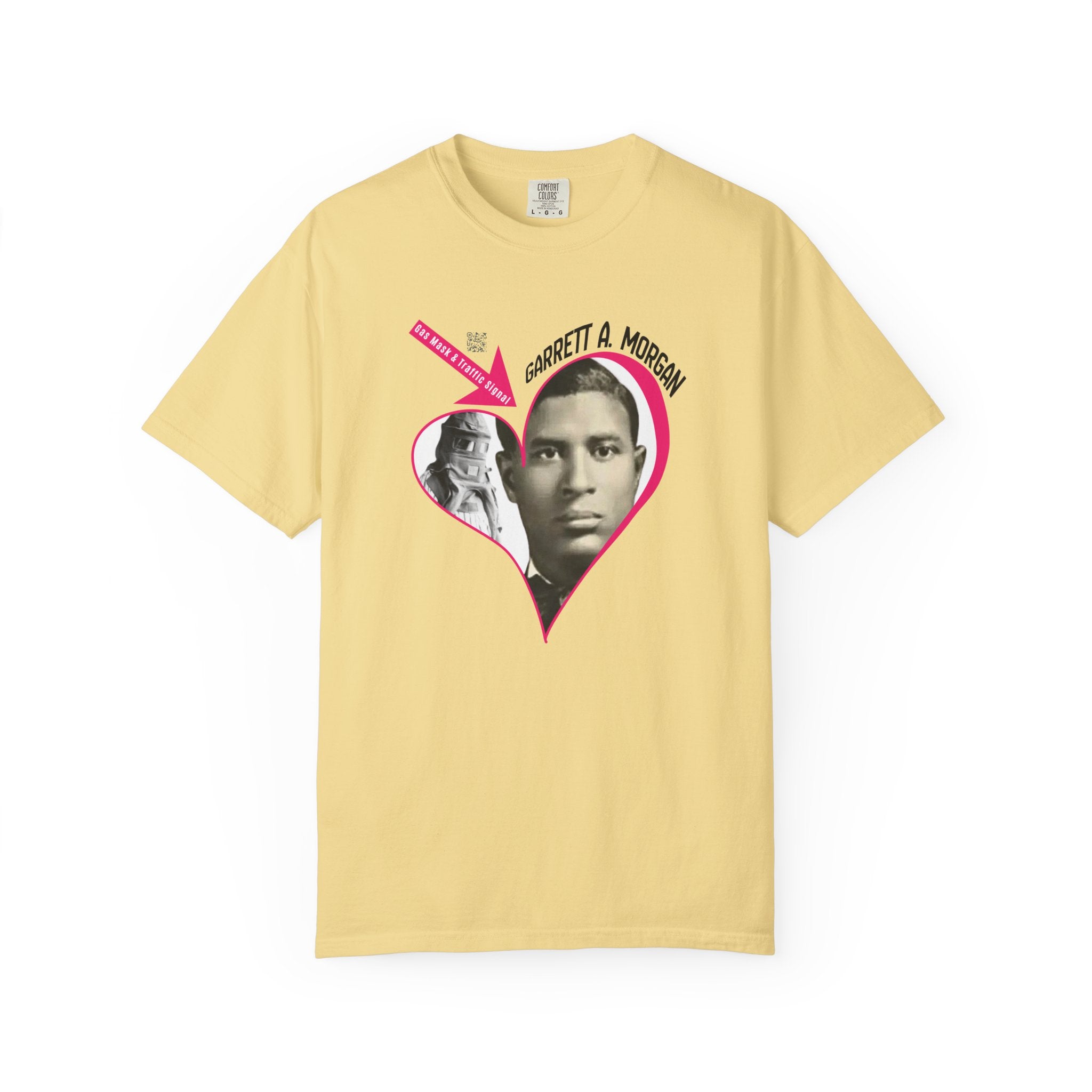 Garrett A. Morgan Oversize Heart Tribute Tee — Inventor of Traffic Signal & Gas Mask with QR Bio