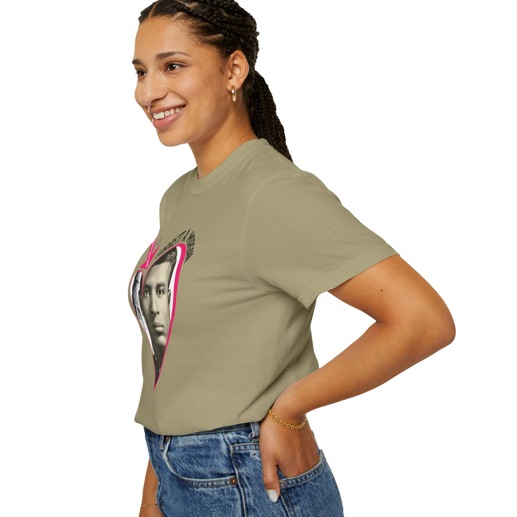 Garrett A. Morgan Oversize Heart Tribute Tee — Inventor of Traffic Signal & Gas Mask with QR Bio
