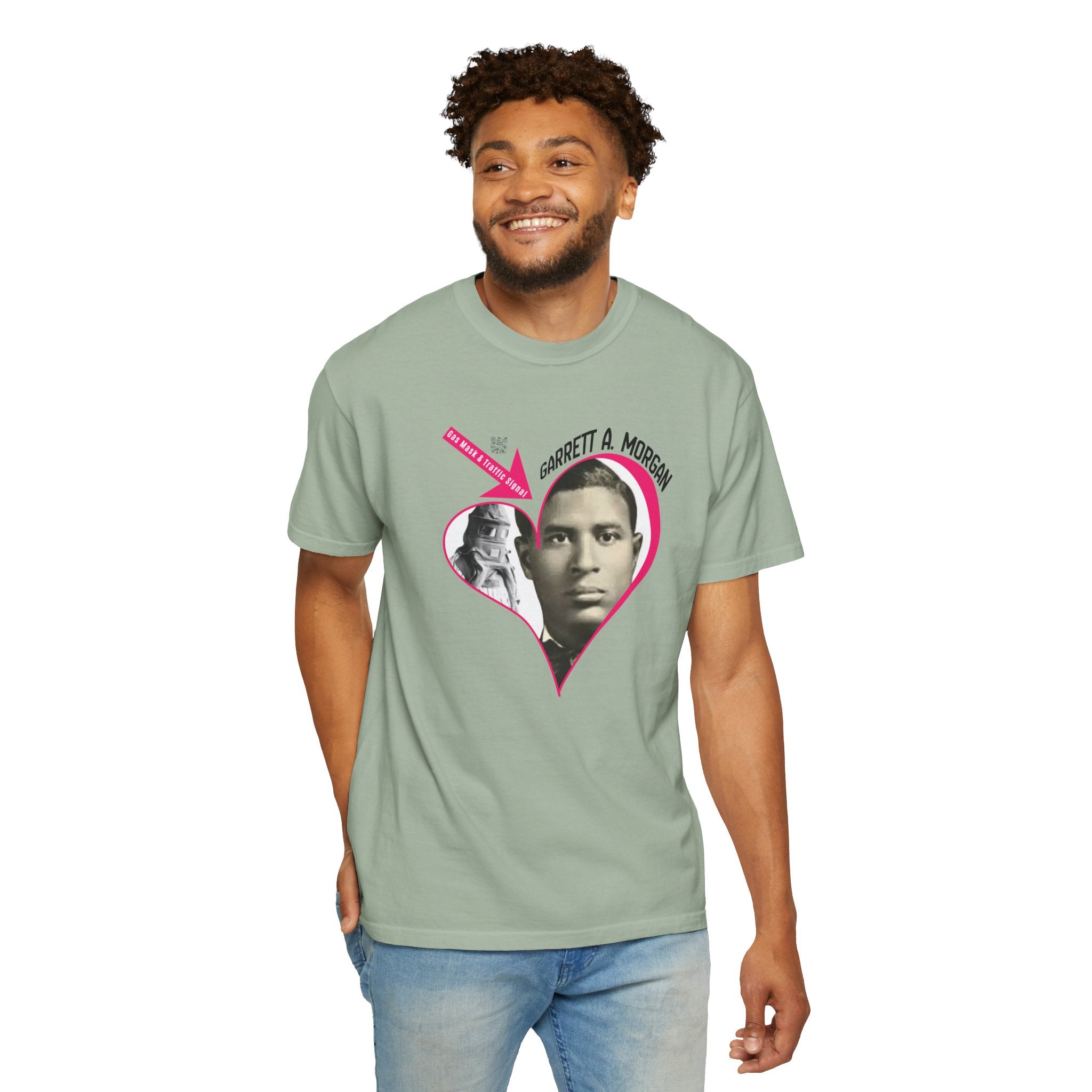 Garrett A. Morgan Oversize Heart Tribute Tee — Inventor of Traffic Signal & Gas Mask with QR Bio