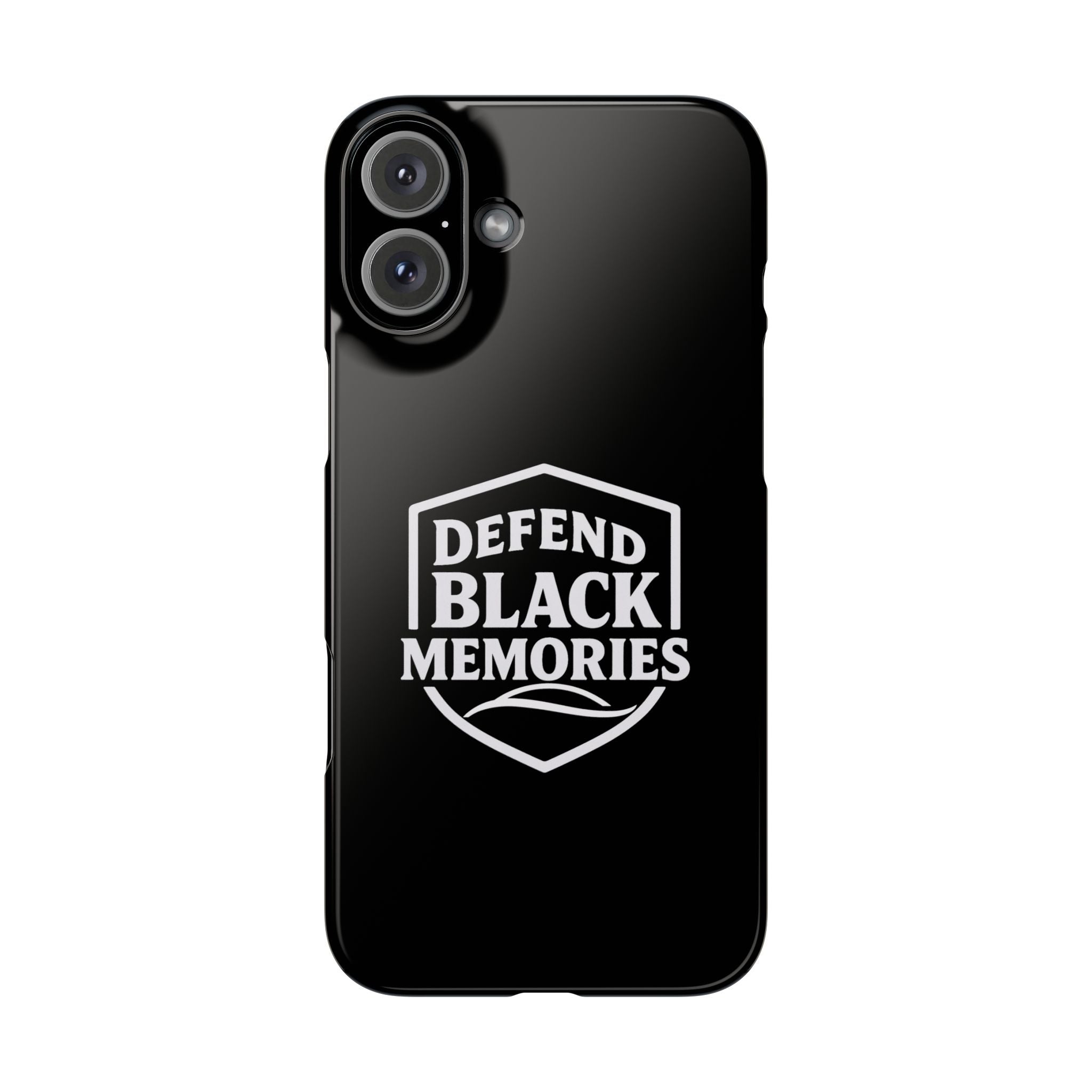 Defend Black Memories Slim Phone Case — Black Shield Typography Protective Cover