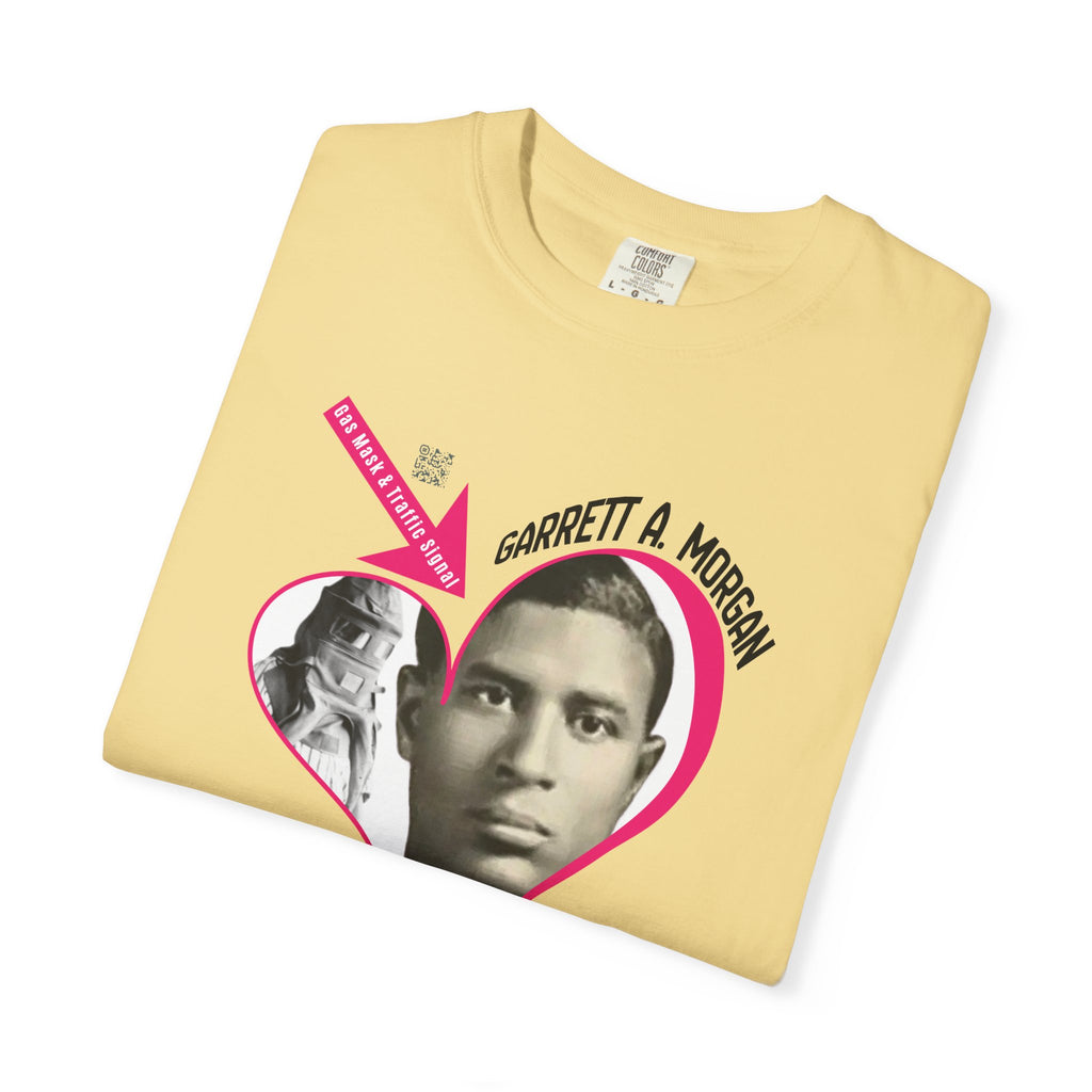 Garrett A. Morgan Oversize Heart Tribute Tee — Inventor of Traffic Signal & Gas Mask with QR Bio
