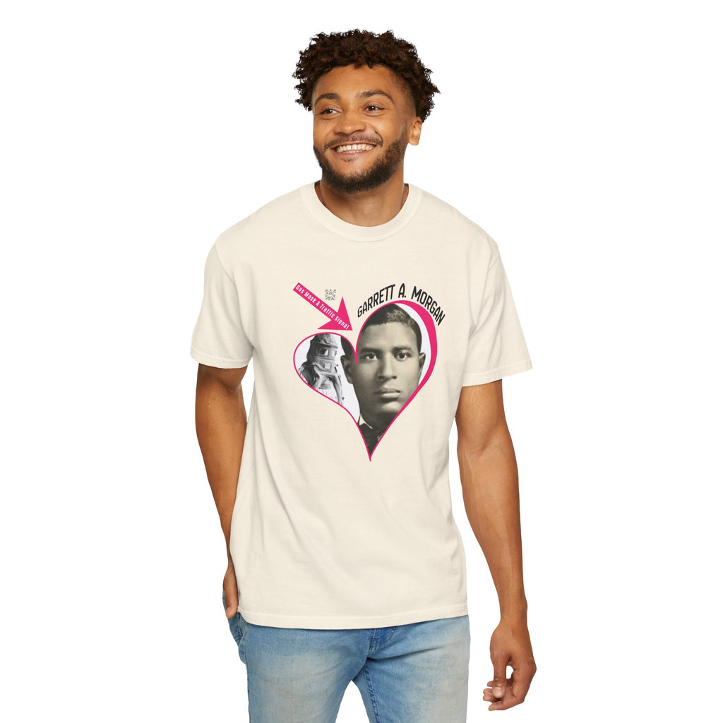 Garrett A. Morgan Oversize Heart Tribute Tee — Inventor of Traffic Signal & Gas Mask with QR Bio