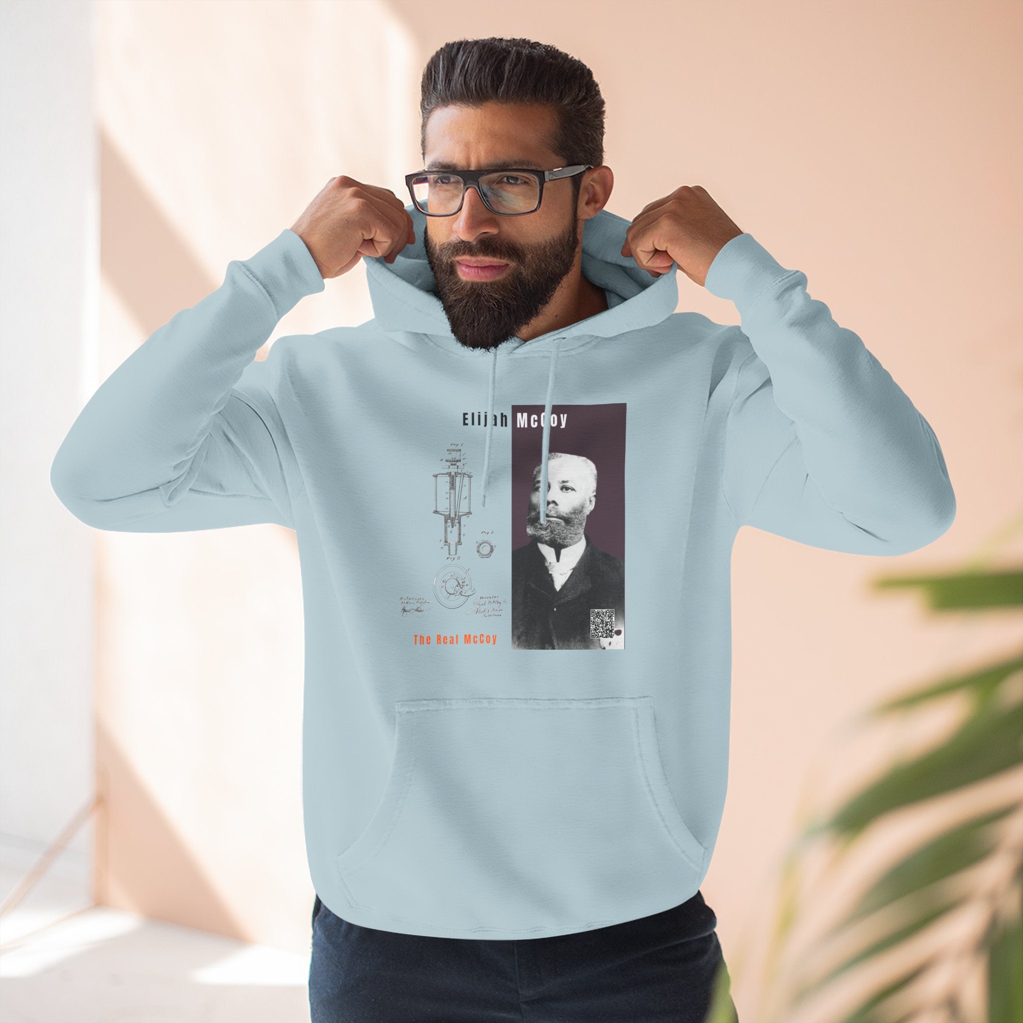 Defend Black Memories: Elijah McCoy Three-Panel Design Hoodie-Historic Black Portrait Pullover