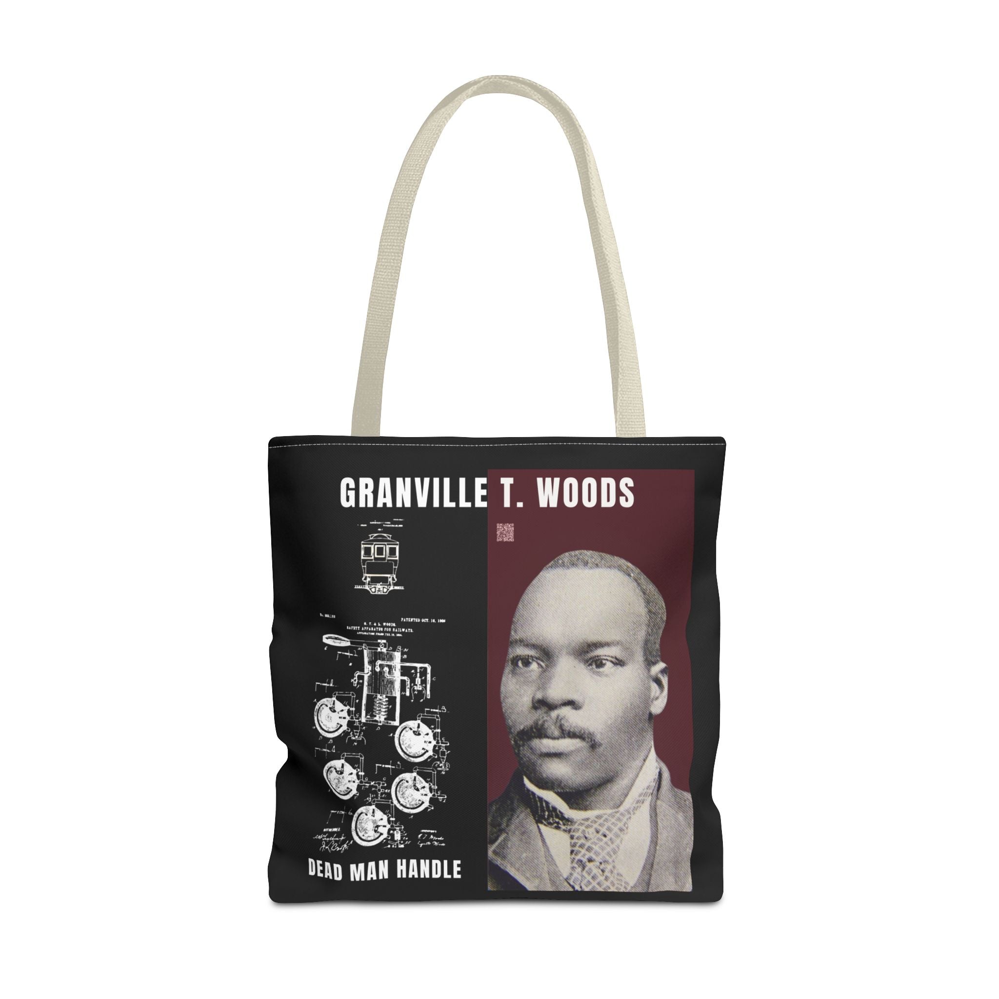 Granville T. Woods Historical Portrait Black Tote Bag (Trans/Brown Block)