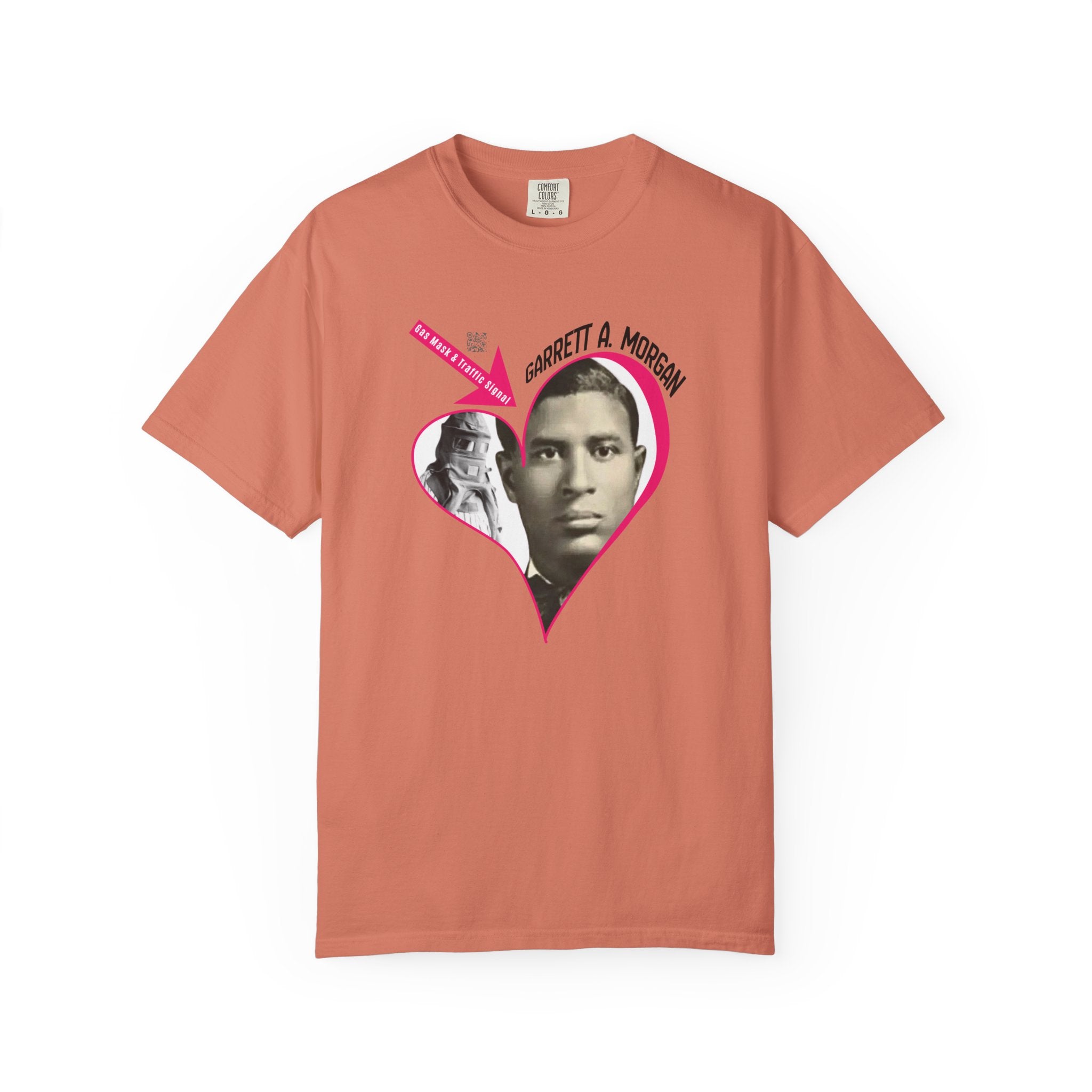 Garrett A. Morgan Oversize Heart Tribute Tee — Inventor of Traffic Signal & Gas Mask with QR Bio