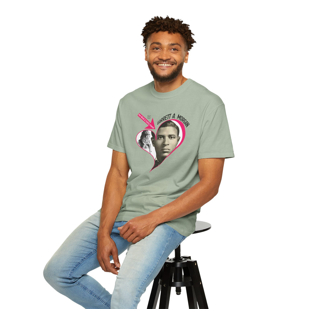 Garrett A. Morgan Oversize Heart Tribute Tee — Inventor of Traffic Signal & Gas Mask with QR Bio