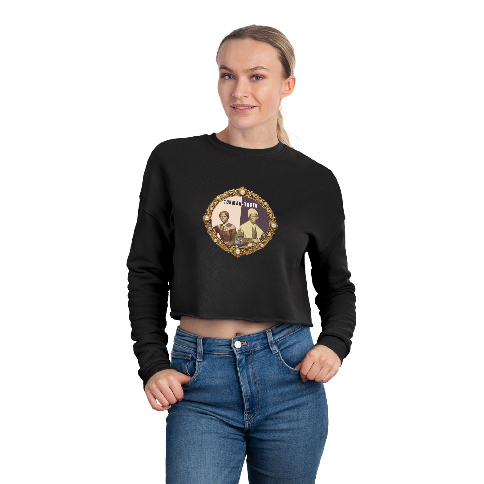 Tubman-Truth, Front Brooch Graphic, Women's Cropped Sweatshirt