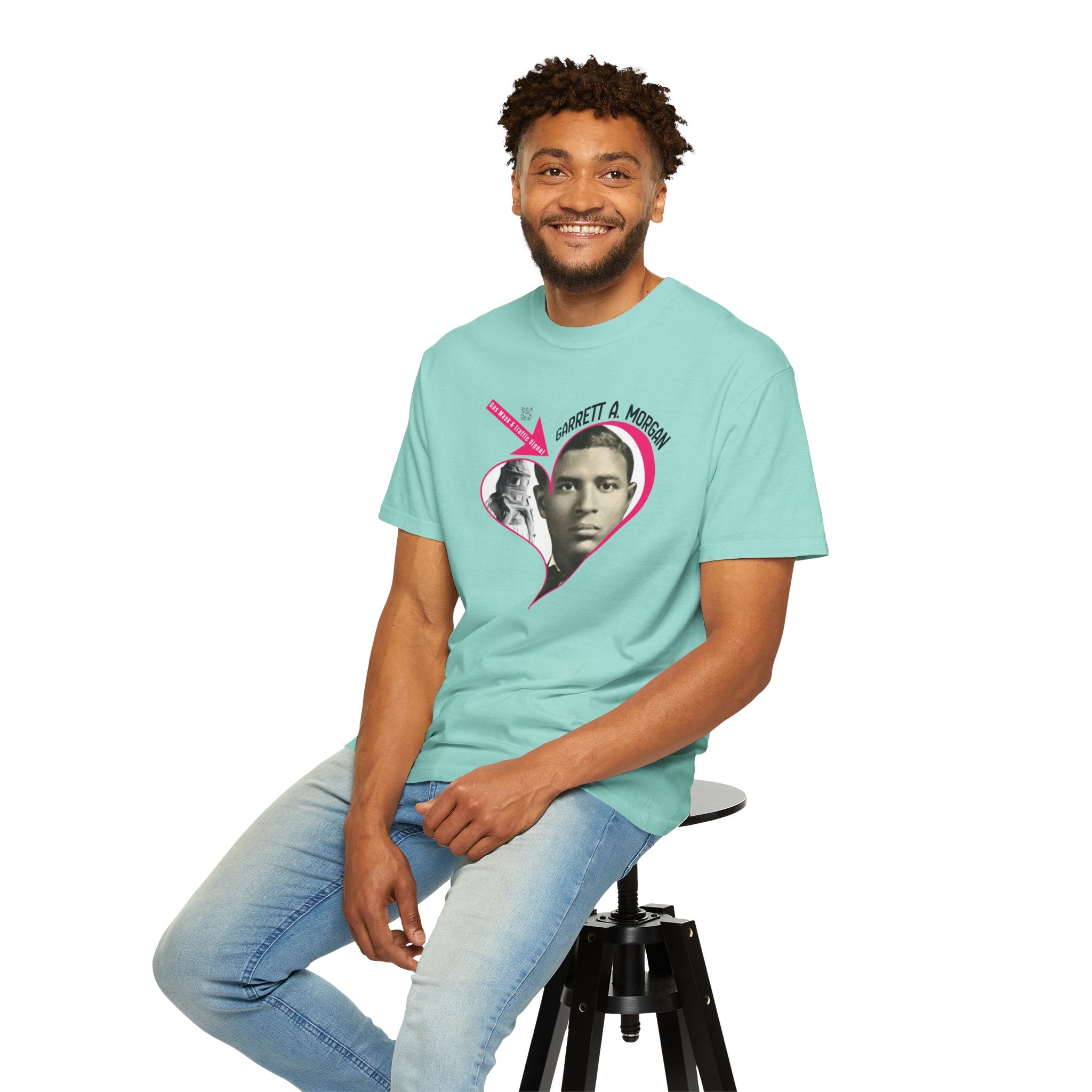 Garrett A. Morgan Oversize Heart Tribute Tee — Inventor of Traffic Signal & Gas Mask with QR Bio