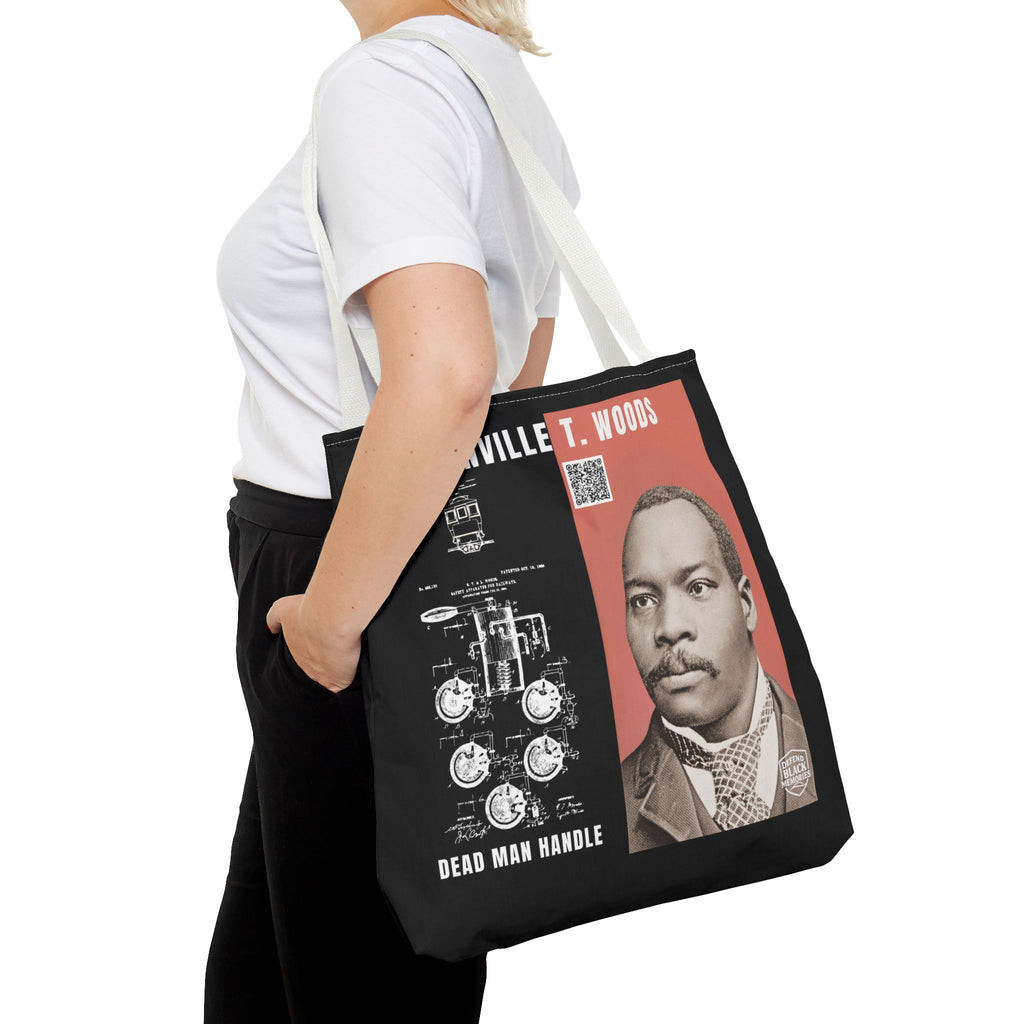 Granville T. Woods Historical Portrait Black Tote Bag (Trans/Dark Cerulean Block)