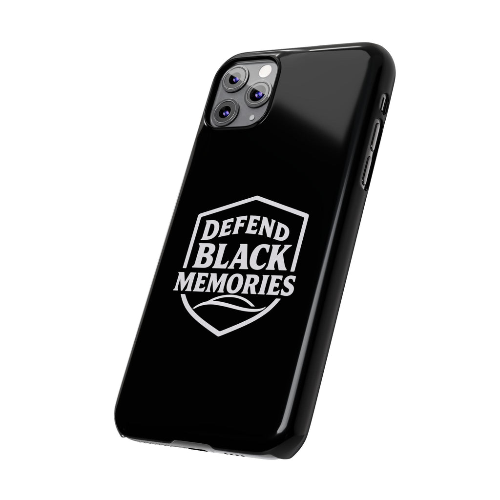 Defend Black Memories Slim Phone Case — Black Shield Typography Protective Cover