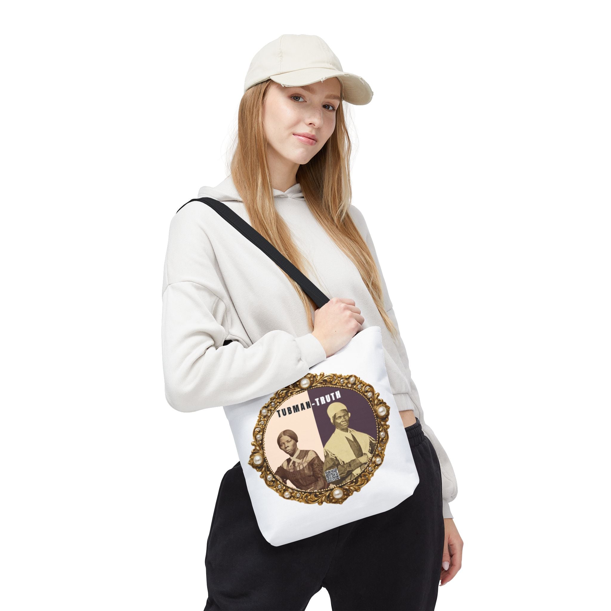 Tubman-Truth Brooch Graphic Tote Bag (White)