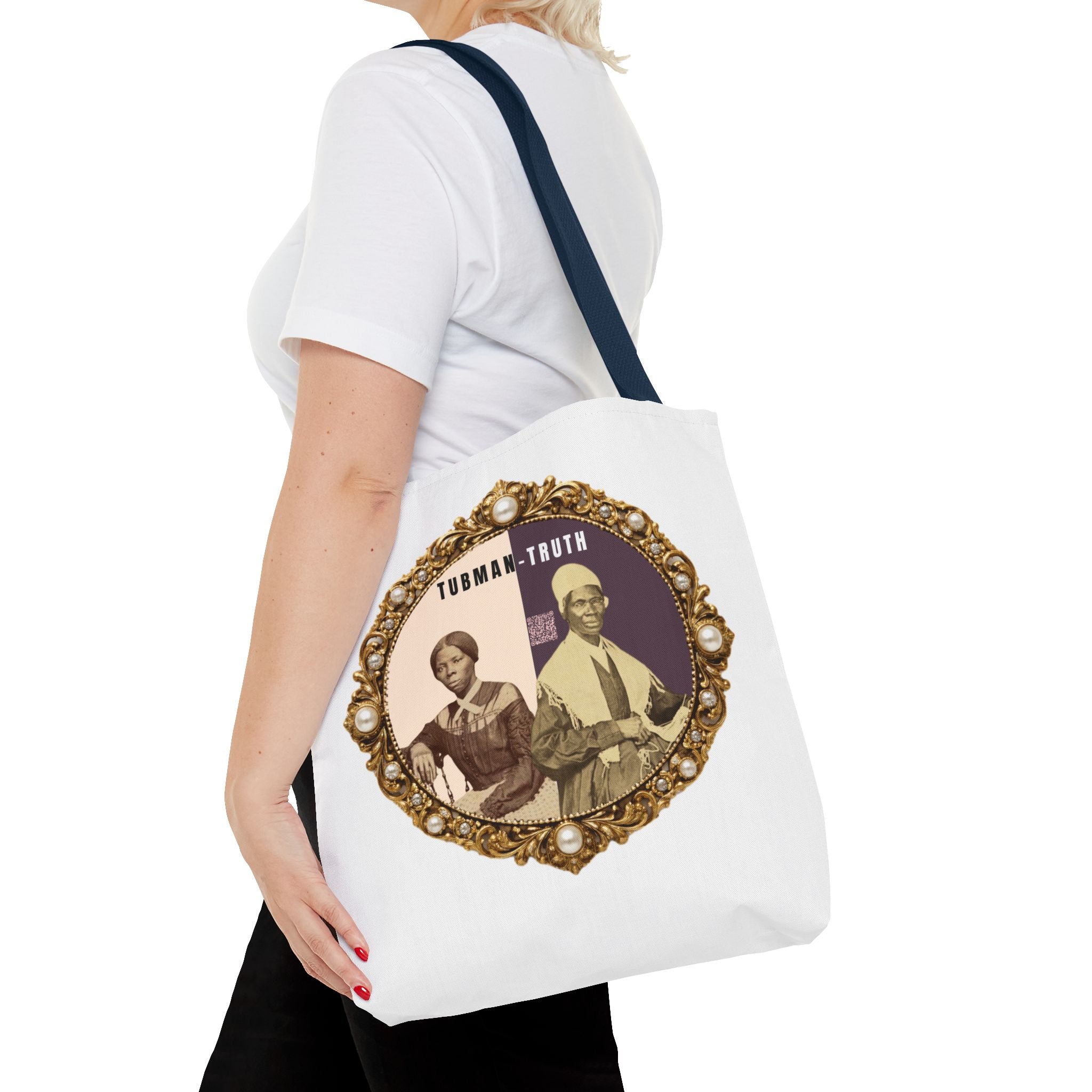 Tubman-Truth Brooch Graphic Tote Bag (White)