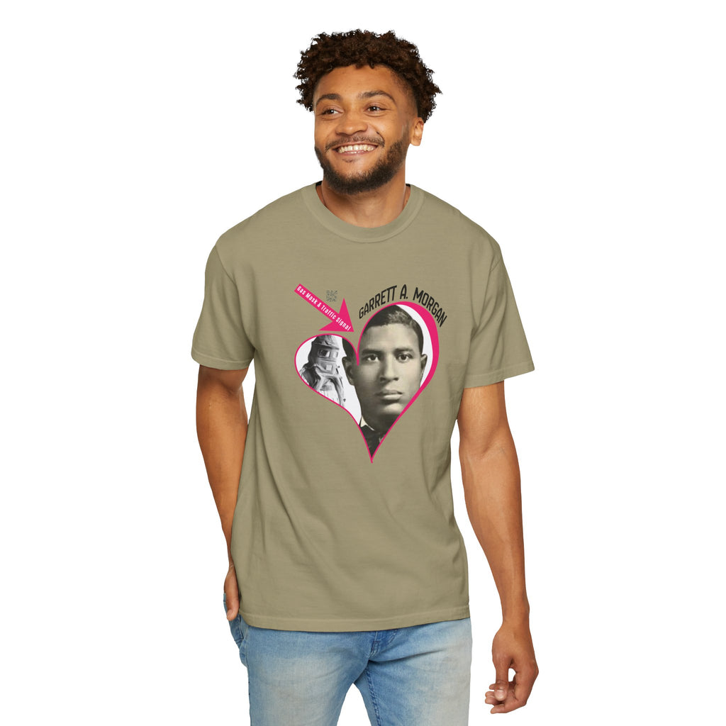 Garrett A. Morgan Oversize Heart Tribute Tee — Inventor of Traffic Signal & Gas Mask with QR Bio