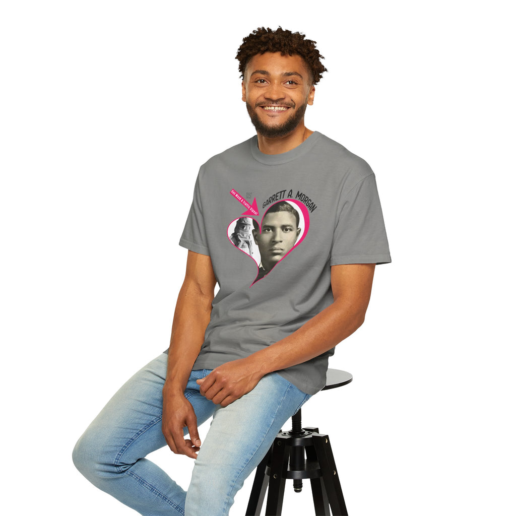 Garrett A. Morgan Oversize Heart Tribute Tee — Inventor of Traffic Signal & Gas Mask with QR Bio
