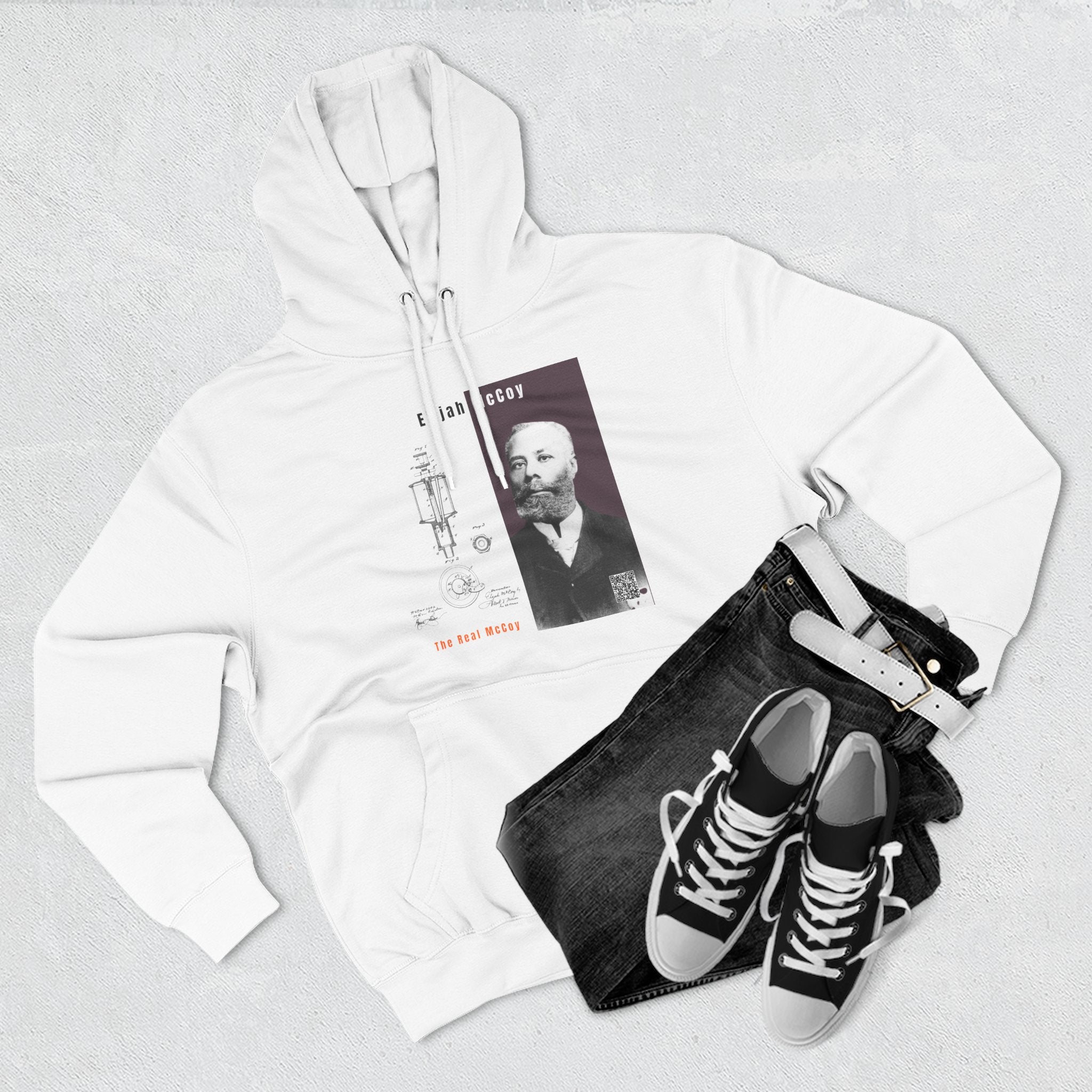 Defend Black Memories: Elijah McCoy Three-Panel Design Hoodie-Historic Black Portrait Pullover