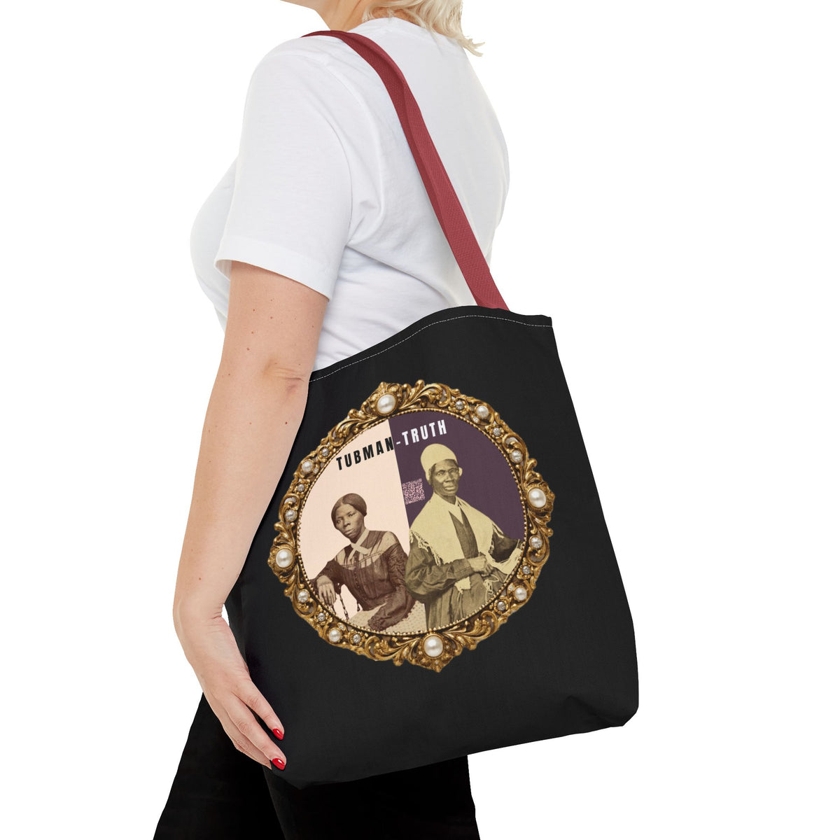 Tubman-Truth Brooch Graphic Tote Bag (Black)