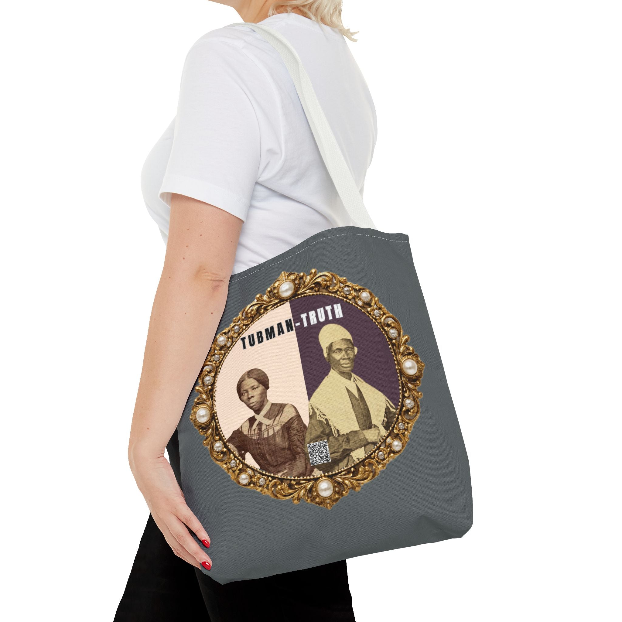 Tubman-Truth Brooch Graphic Tote Bag (Dark grey)
